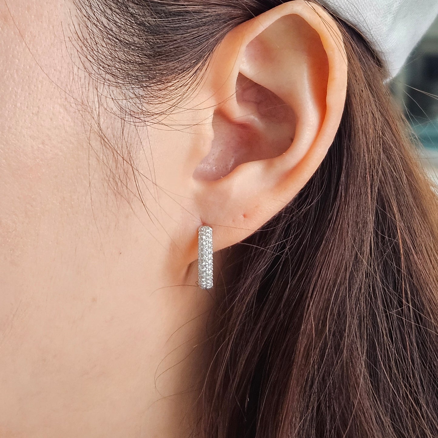 6 Row Full  Natural Diamond Hoop 2.45ct Dome Huggies/Men's & Women's Hoop Earrings/14K-18K Diamond 15.5mm Hoop Earrings/Anniversary gift