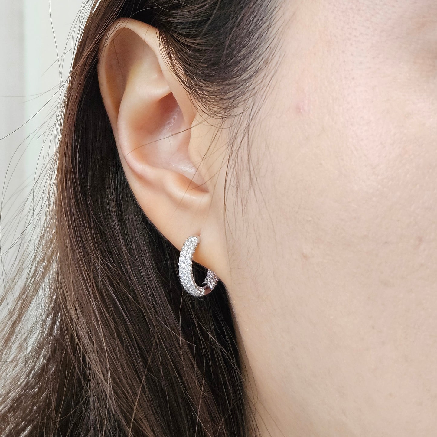 6 Row Full  Natural Diamond Hoop 2.45ct Dome Huggies/Men's & Women's Hoop Earrings/14K-18K Diamond 15.5mm Hoop Earrings/Anniversary gift