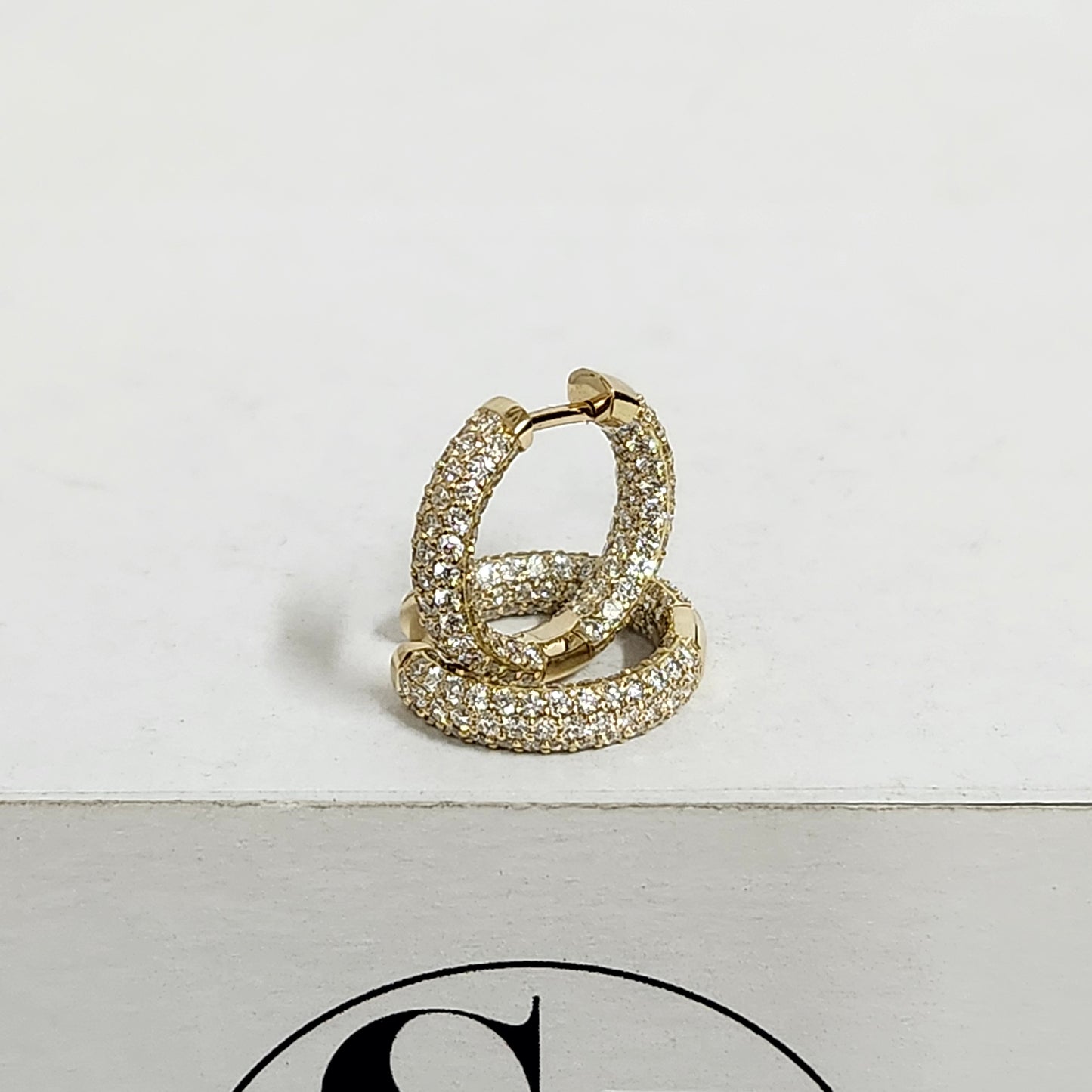 6 Row Full  Natural Diamond Hoop 2.45ct Dome Huggies/Men's & Women's Hoop Earrings/14K-18K Diamond 15.5mm Hoop Earrings/Anniversary gift