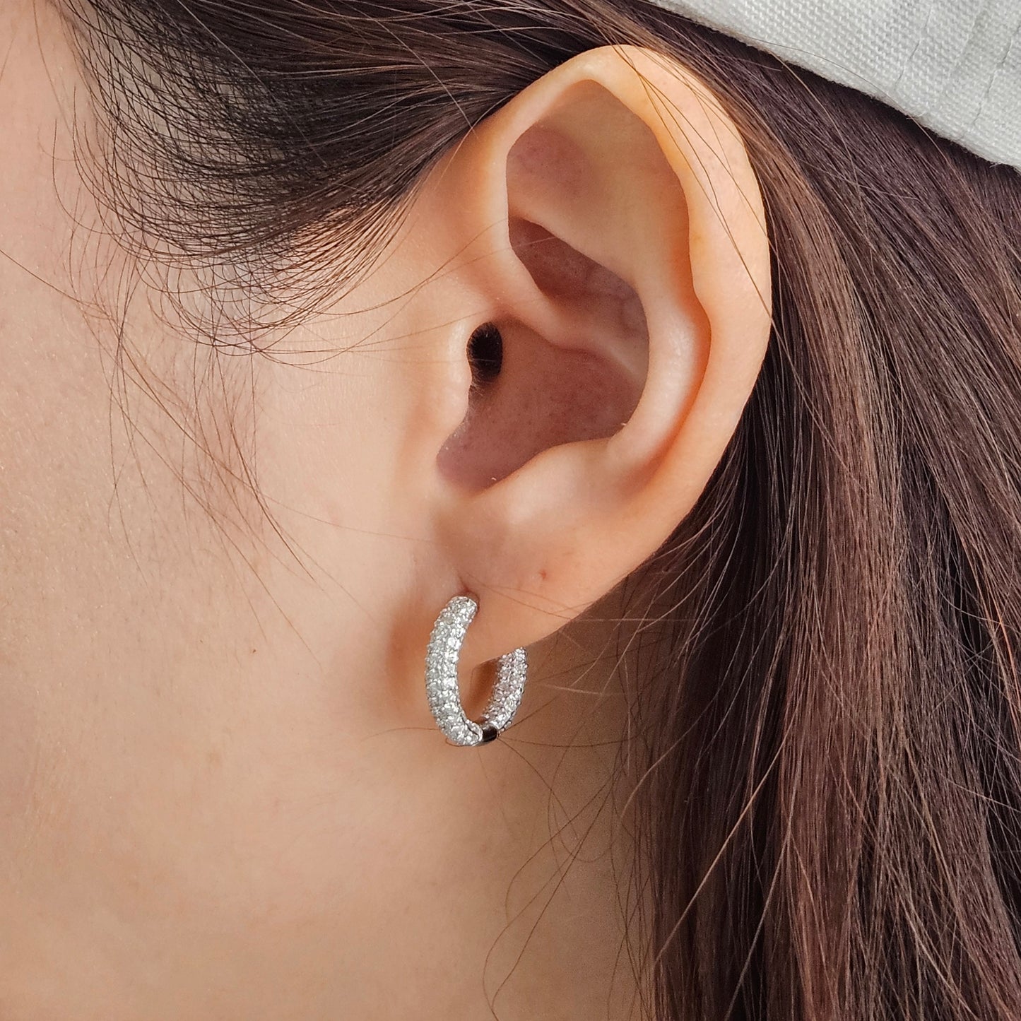 6 Row Full  Natural Diamond Hoop 2.45ct Dome Huggies/Men's & Women's Hoop Earrings/14K-18K Diamond 15.5mm Hoop Earrings/Anniversary gift