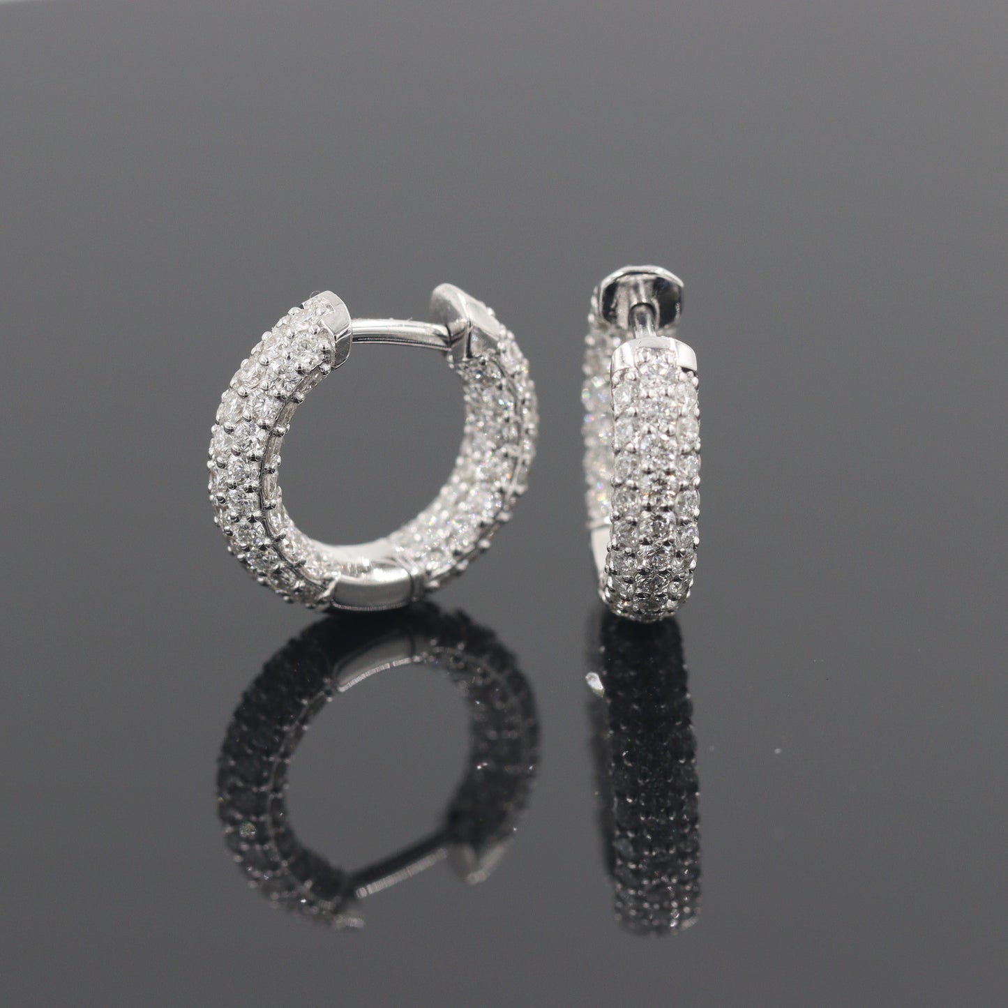 6 Row Full Natural Diamond Hoop 1.7ct Dome Huggies/Men's & Women's Diamond Hoop Earrings/14K-18K Diamond 13mm Hoop Earrings/Anniversary gift