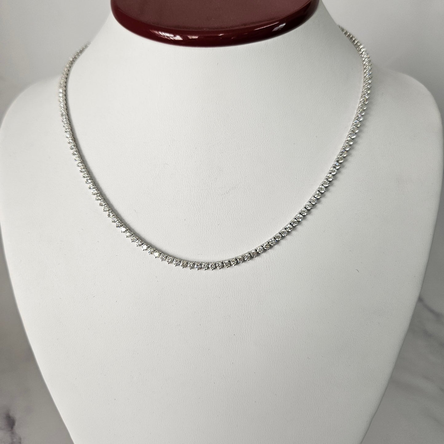 7.5ct Natural Diamond 3 Prong Tennis Necklace /14k Gold Round Natural Diamond Tennis Necklace/Anniversary Gift