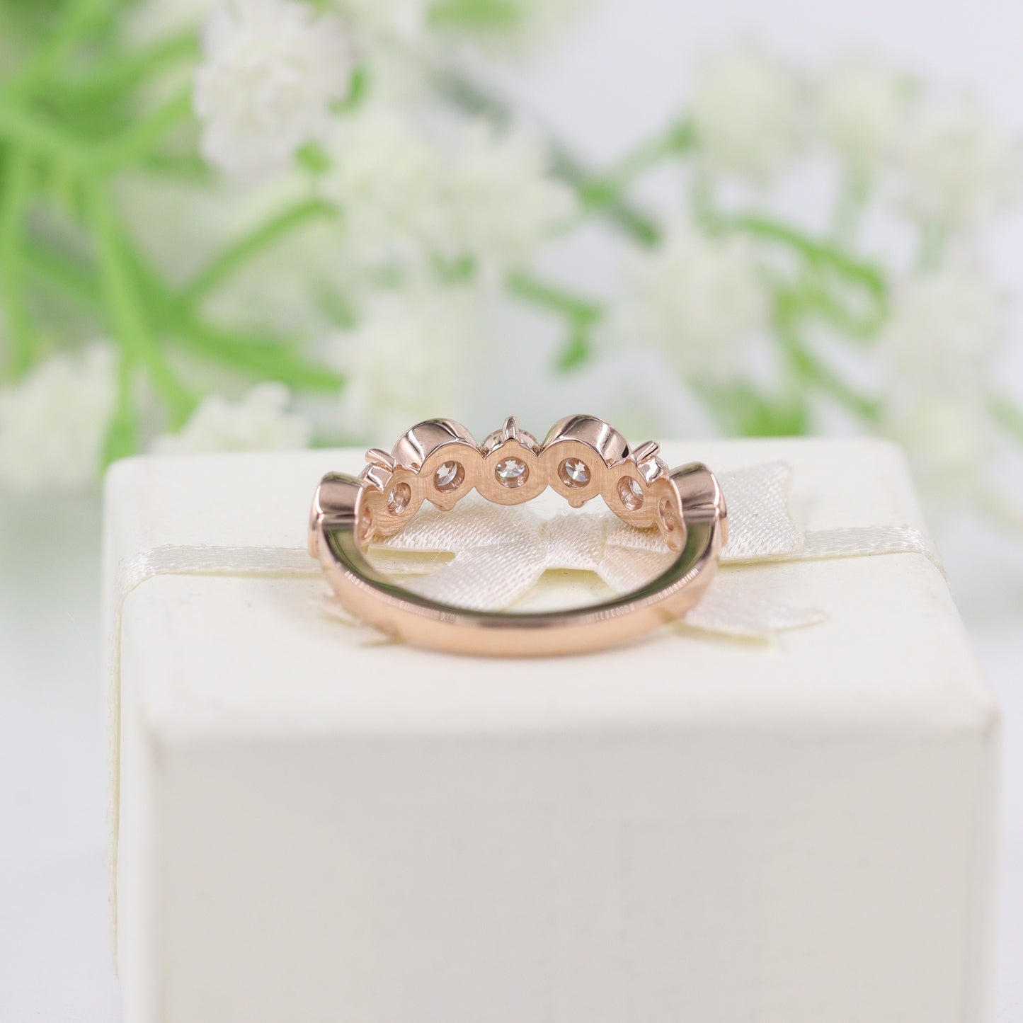 Half Diamond Wedding Band / 7 Round Natural Diamonds wedding Band/Stackable Diamond Wedding Ring /Anniversary Gift/Stackable Band