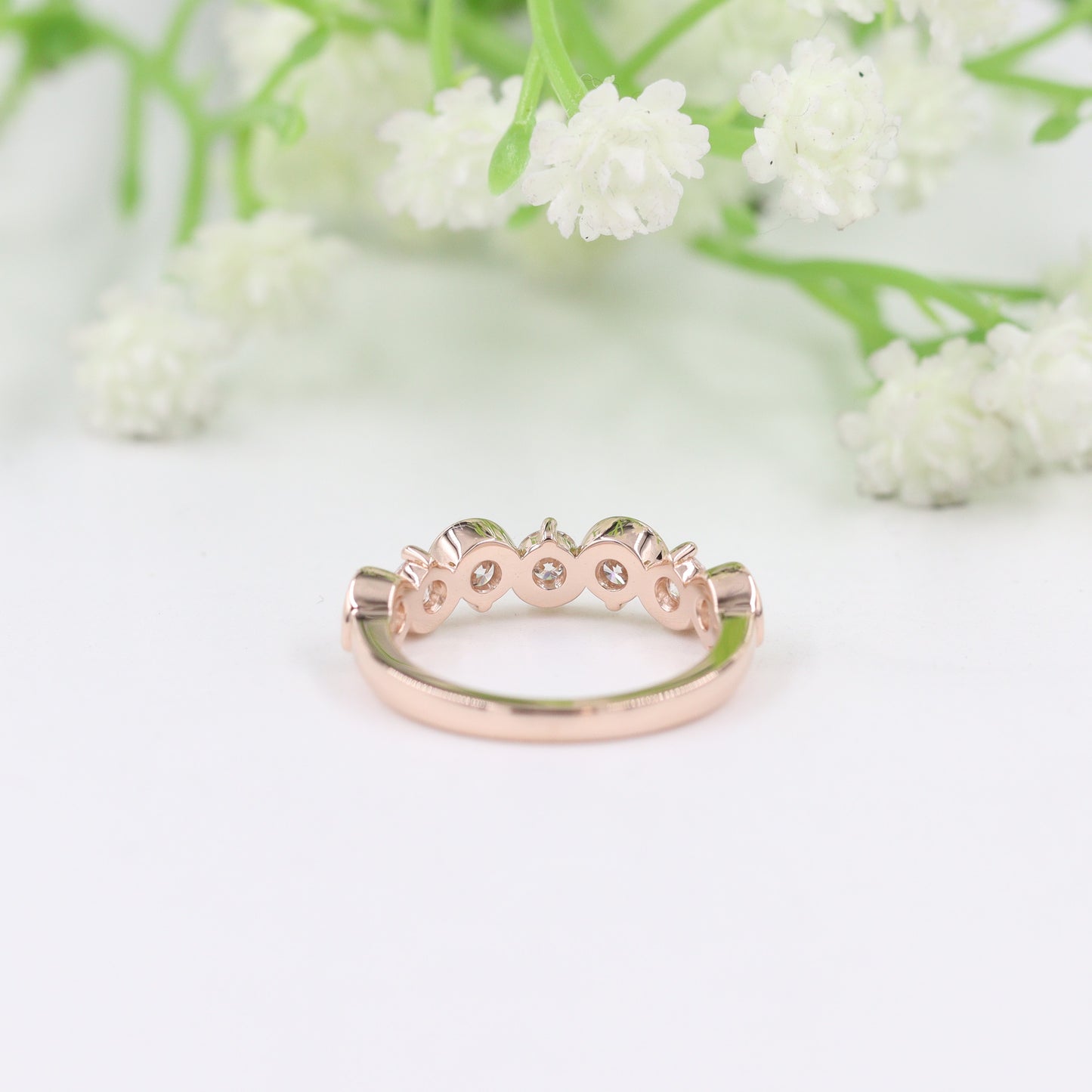 Half Diamond Wedding Band / 7 Round Natural Diamonds wedding Band/Stackable Diamond Wedding Ring /Anniversary Gift/Stackable Band
