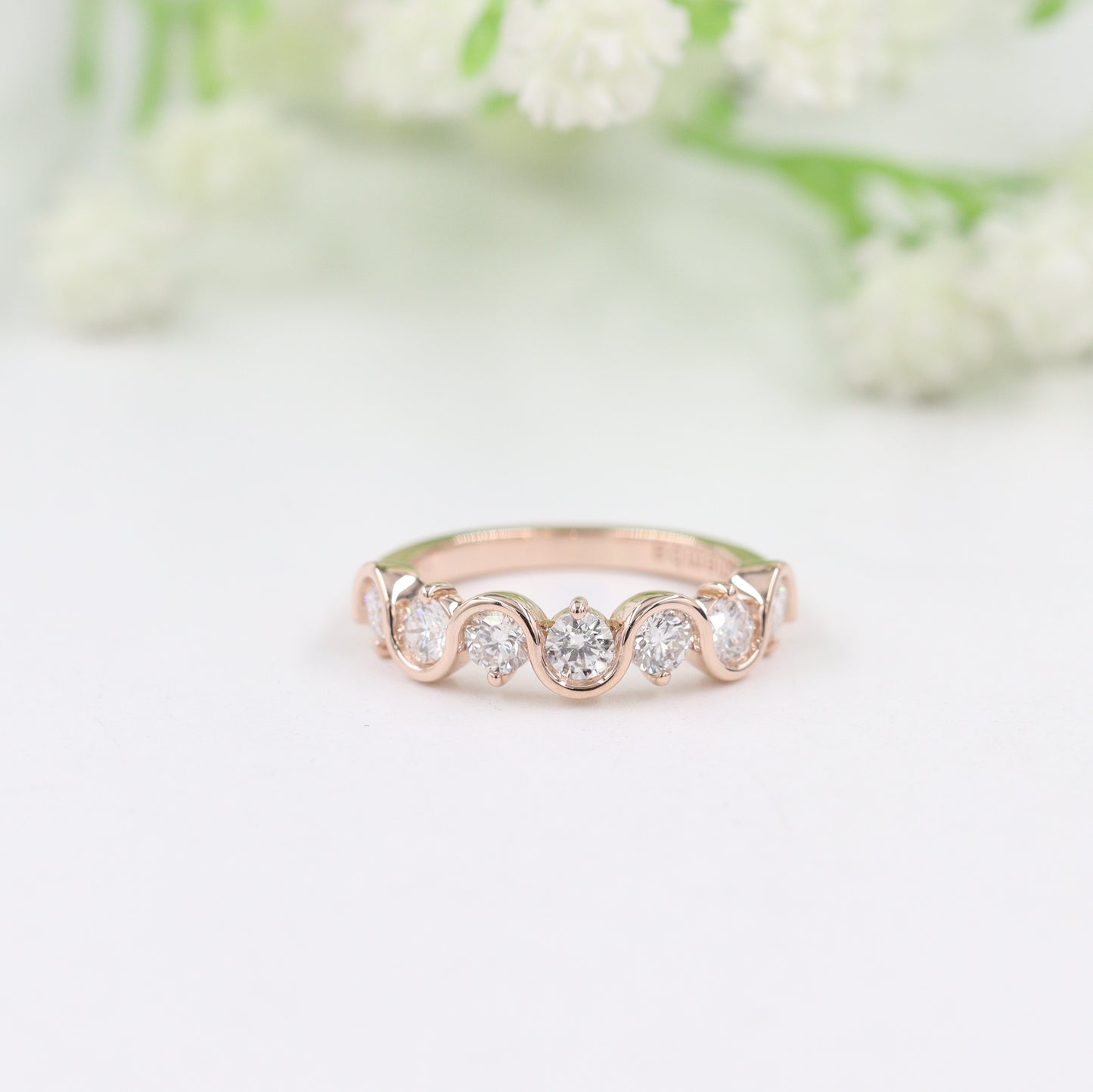 Half Diamond Wedding Band / 7 Round Natural Diamonds wedding Band/Stackable Diamond Wedding Ring /Anniversary Gift/Stackable Band