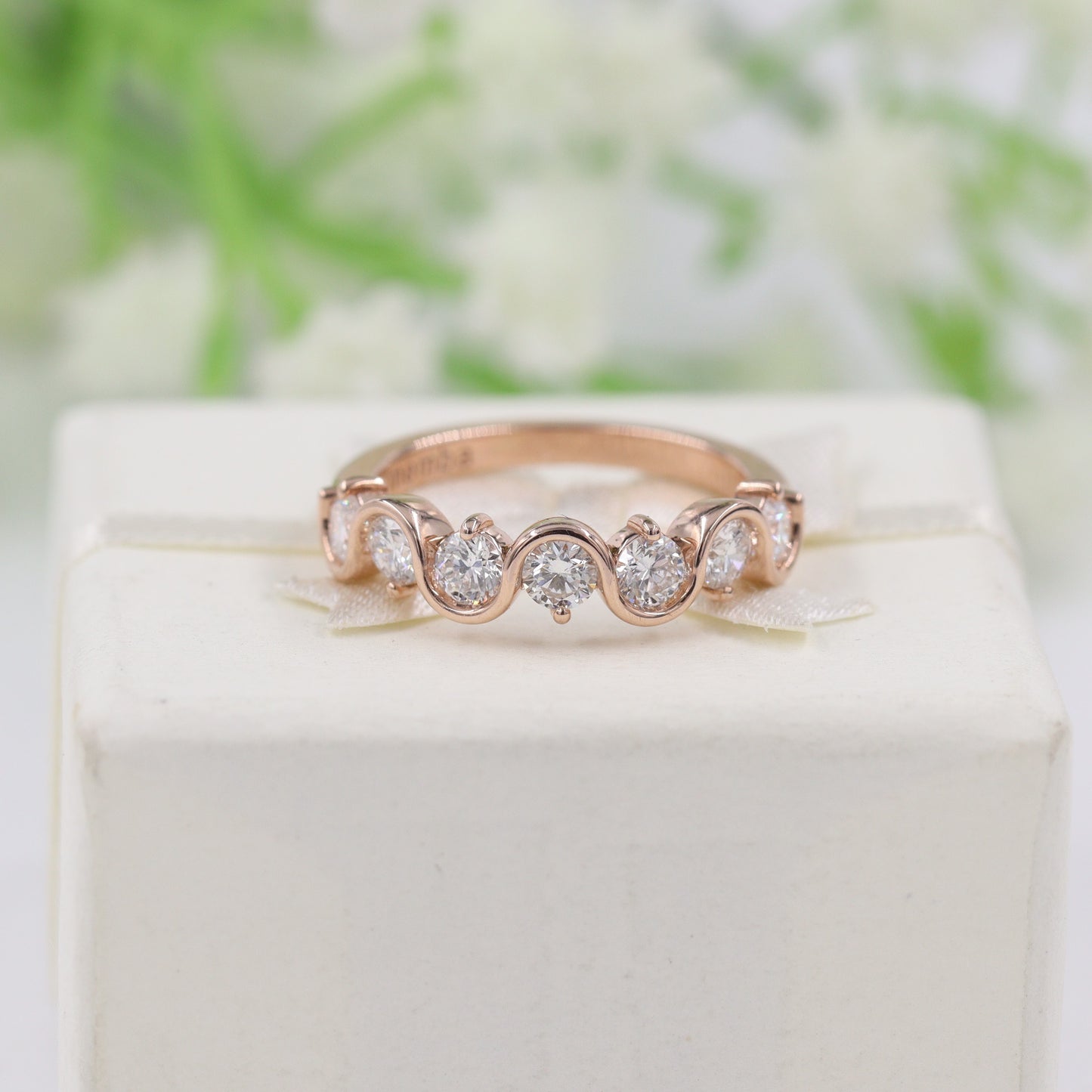 Half Diamond Wedding Band / 7 Round Natural Diamonds wedding Band/Stackable Diamond Wedding Ring /Anniversary Gift/Stackable Band