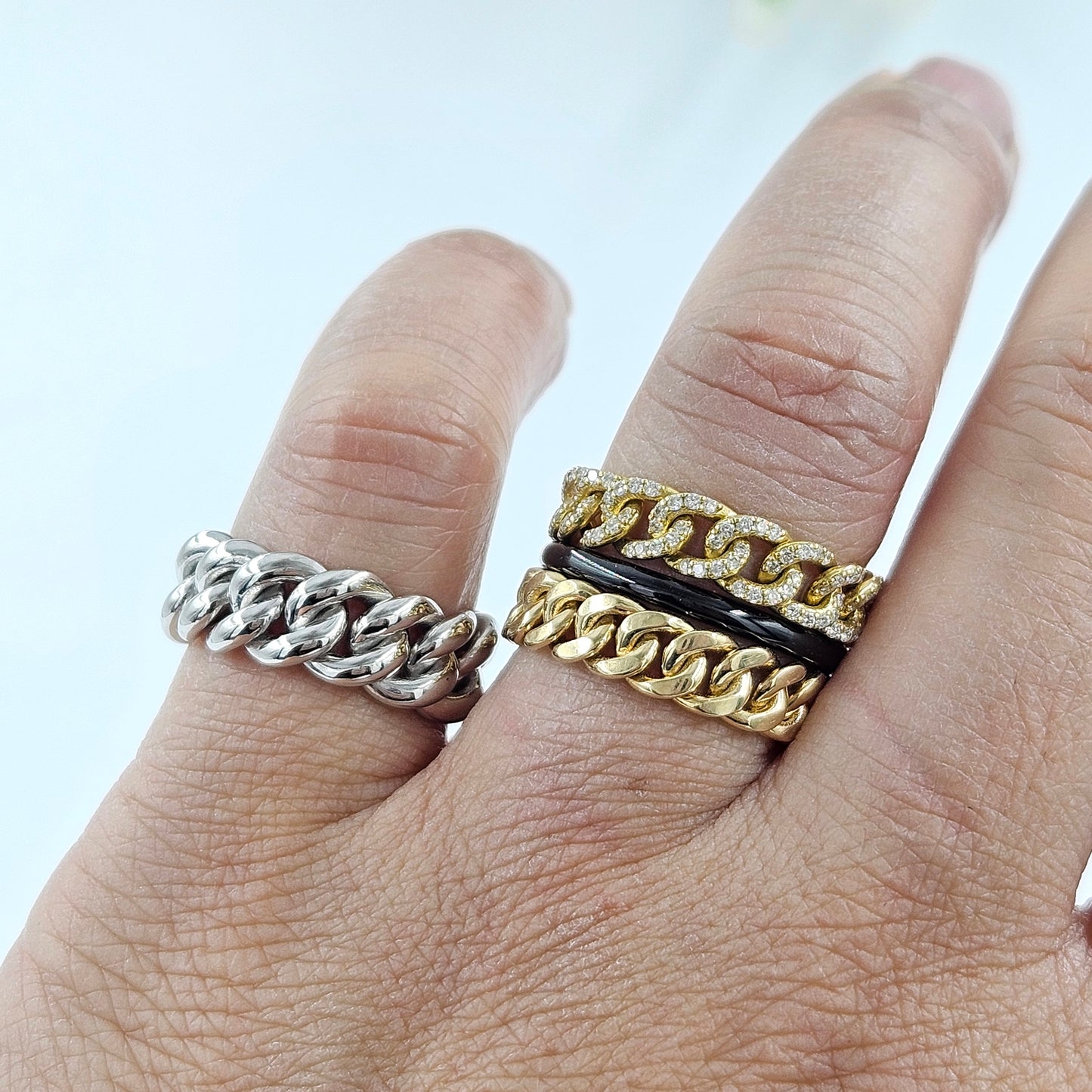 Handmade 14K Gold Cuban Link Ring - Stackable Platinum Chain Ring - Anniversary gift