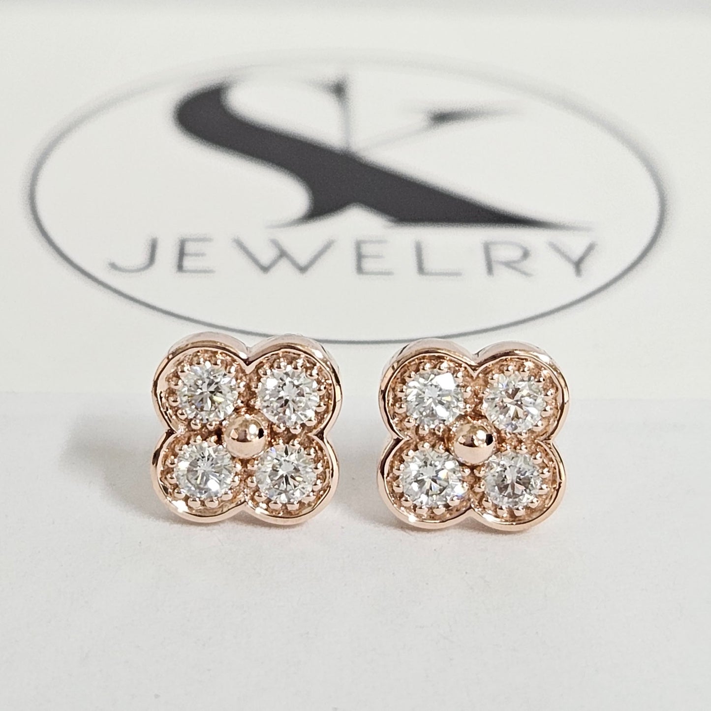 Diamond Clover Earrings/14K,18K gold 9.7mm Clover Classic Dainty Cluster Stud Earrings/Natural Diamond Stud Earring/Anniversary Gift