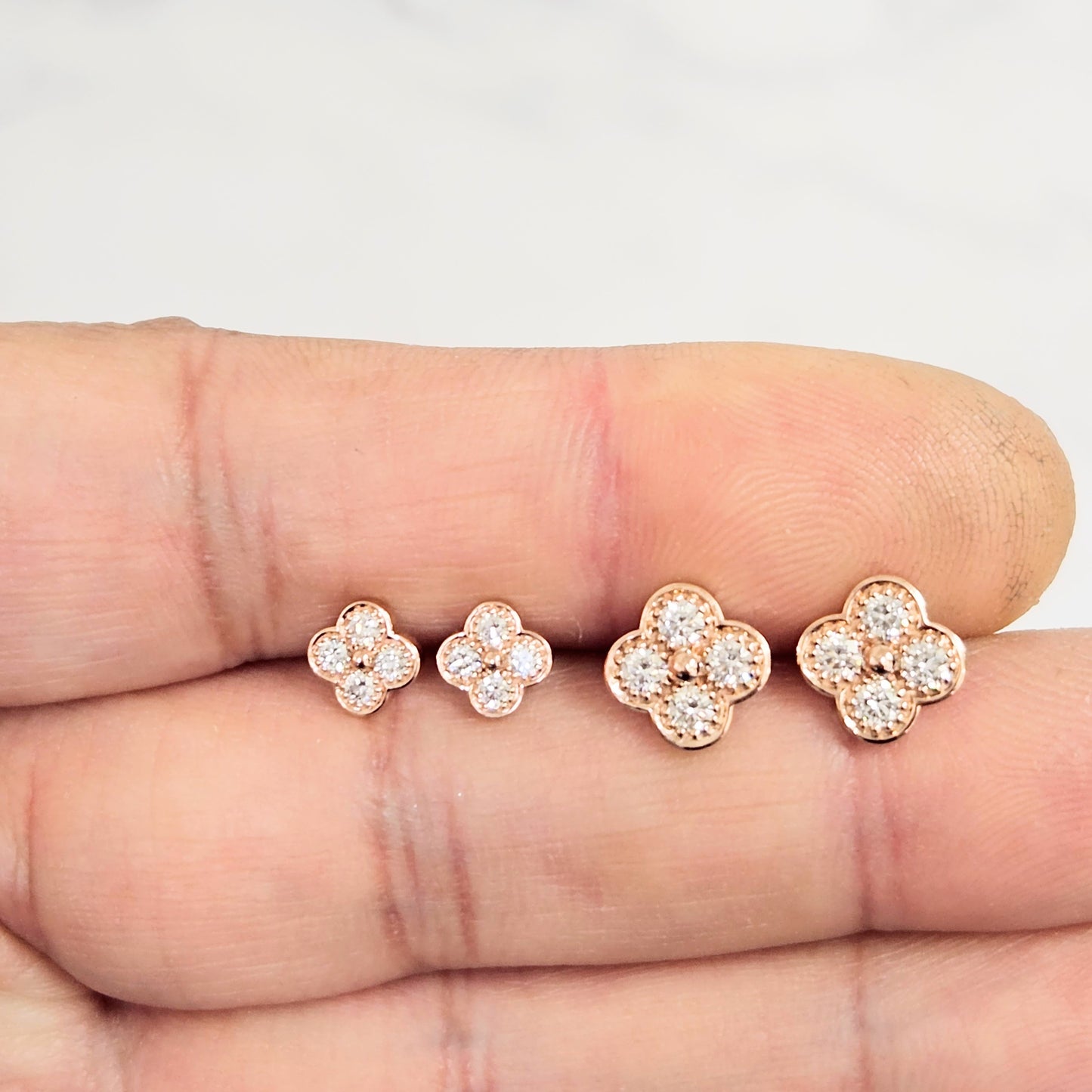 Diamond Clover Earrings/14K,18K gold 9.7mm Clover Classic Dainty Cluster Stud Earrings/Natural Diamond Stud Earring/Anniversary Gift