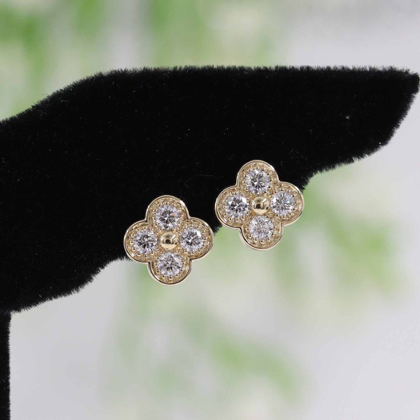 Diamond Clover Earrings/14K,18K gold 9.7mm Clover Classic Dainty Cluster Stud Earrings/Natural Diamond Stud Earring/Anniversary Gift