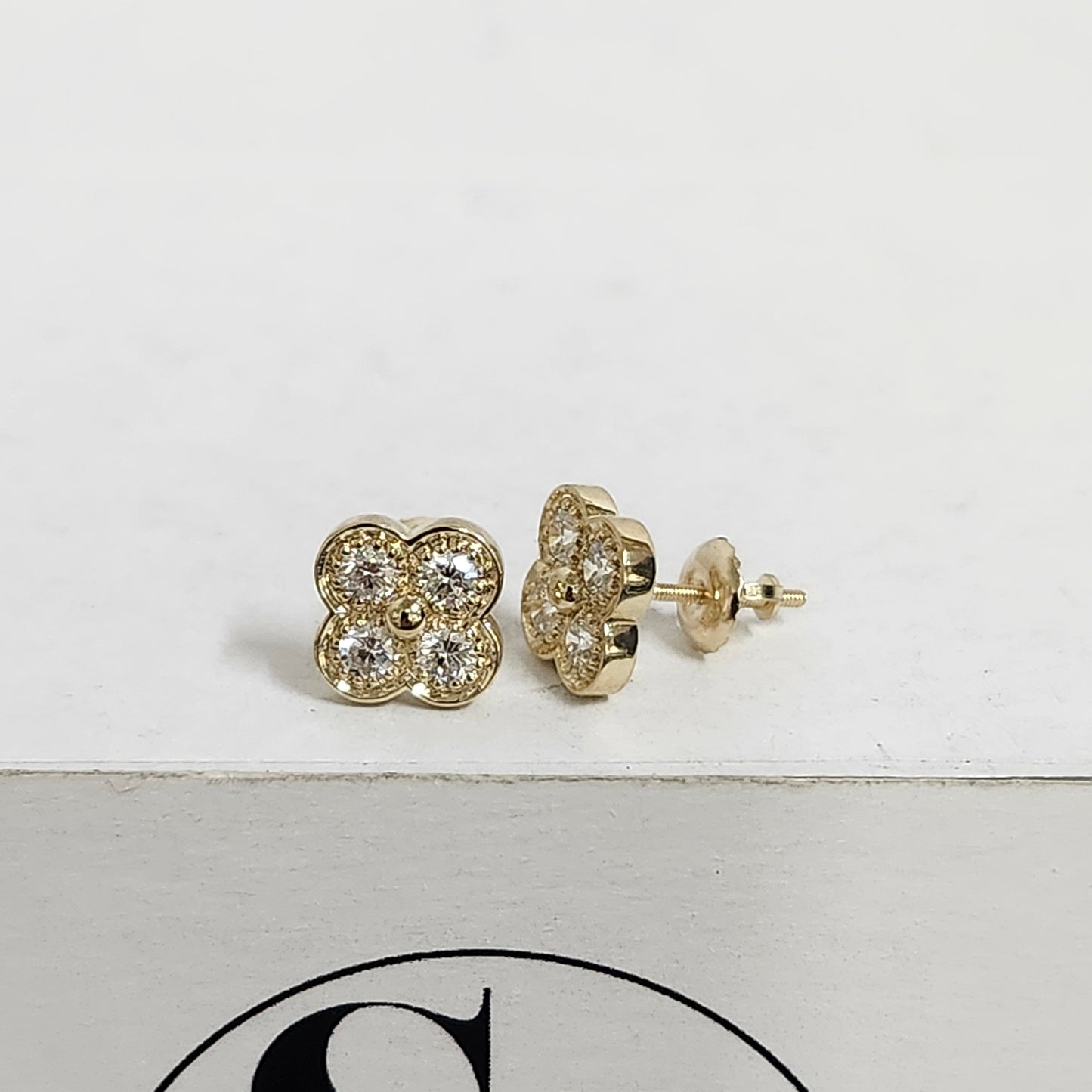 Natural Diamond Clover Earrings/14K,18K gold 9.7mm Clover Classic Dainty Cluster Stud Earrings-Diamond Stud Earring - Anniversary gift