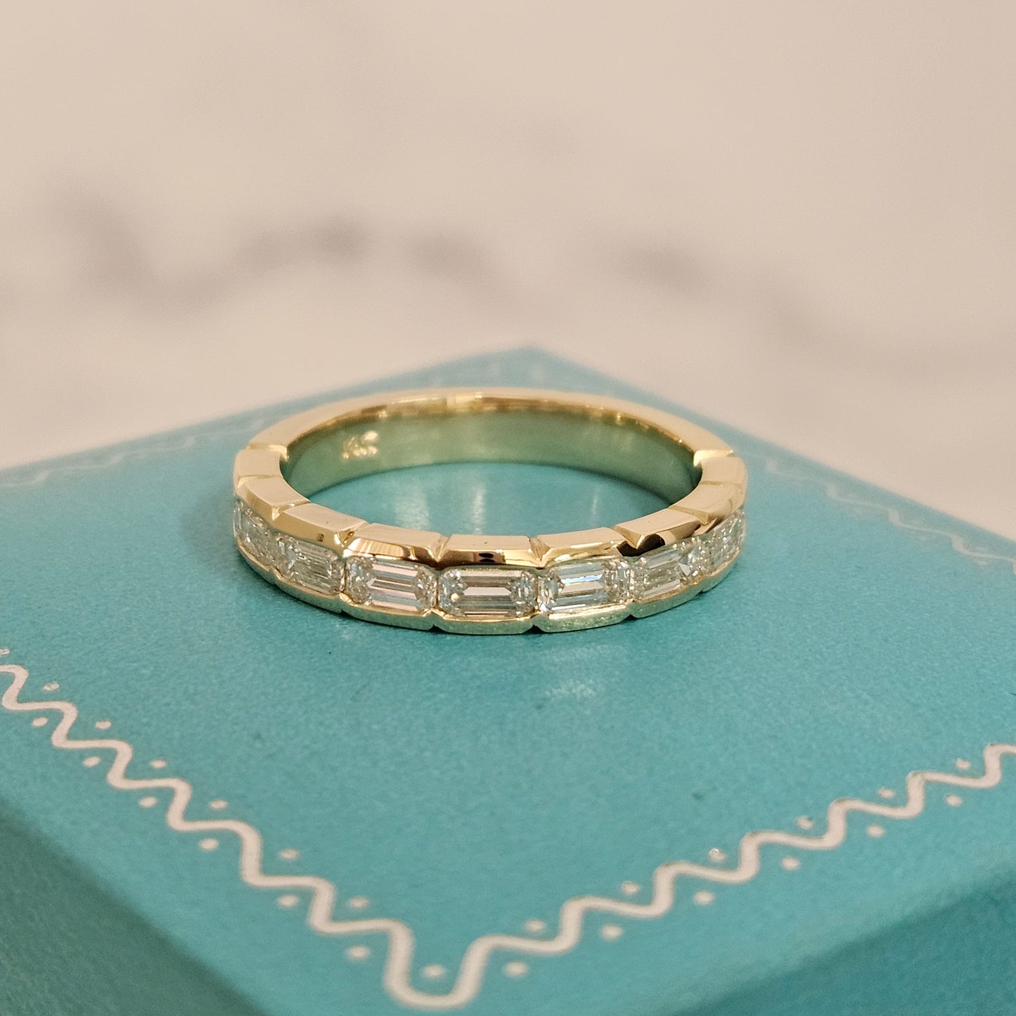 Bezel Setting Emerald Cut Diamond Wedding Band/Emerald Cut Lab Diamond Wedding Ring/Anniversary gift Ring/Stackable Diamond Band