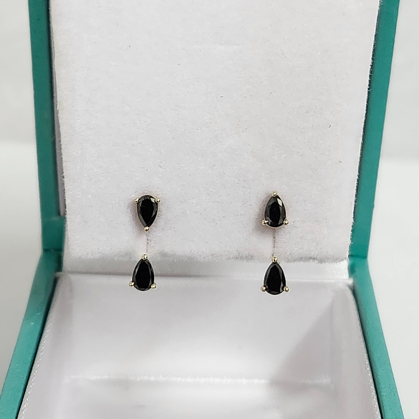 Black Pear Diamond Earrings/14K gold Black Pear Diamond Stud Earrings/Black Pear Diamond Jacket Earrings/Anniversary gift