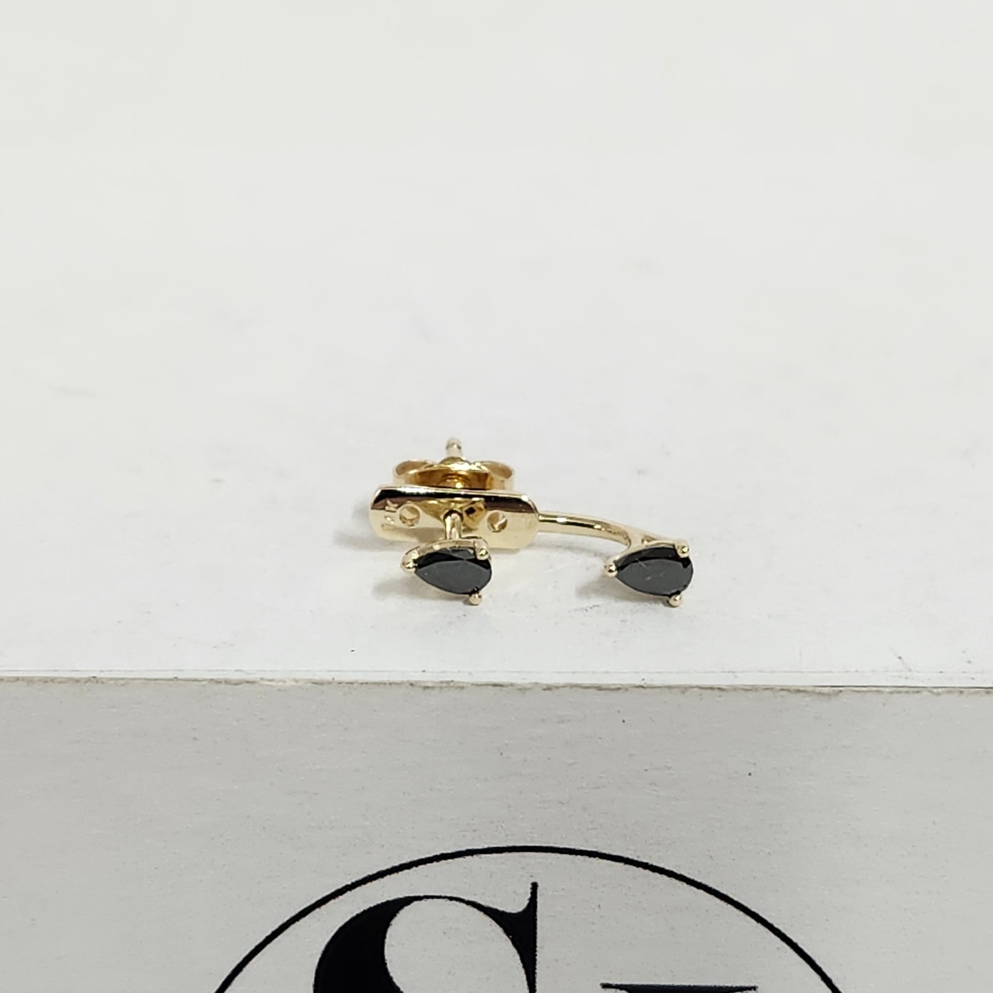 Black Pear Diamond Earrings/14K gold Black Pear Diamond Stud Earrings/Black Pear Diamond Jacket Earrings/Anniversary gift