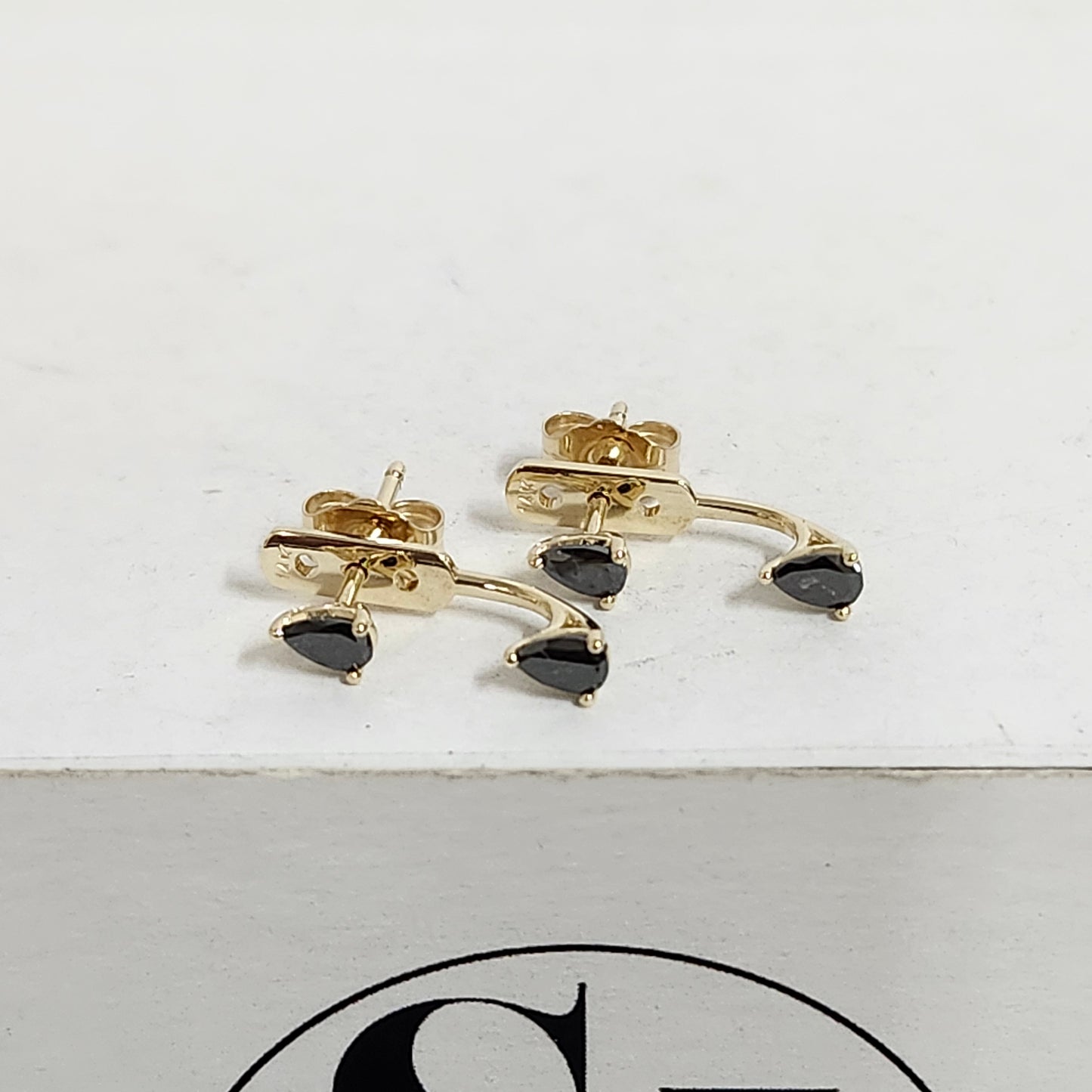 Black Pear Diamond Earrings/14K gold Black Pear Diamond Stud Earrings/Black Pear Diamond Jacket Earrings/Anniversary gift