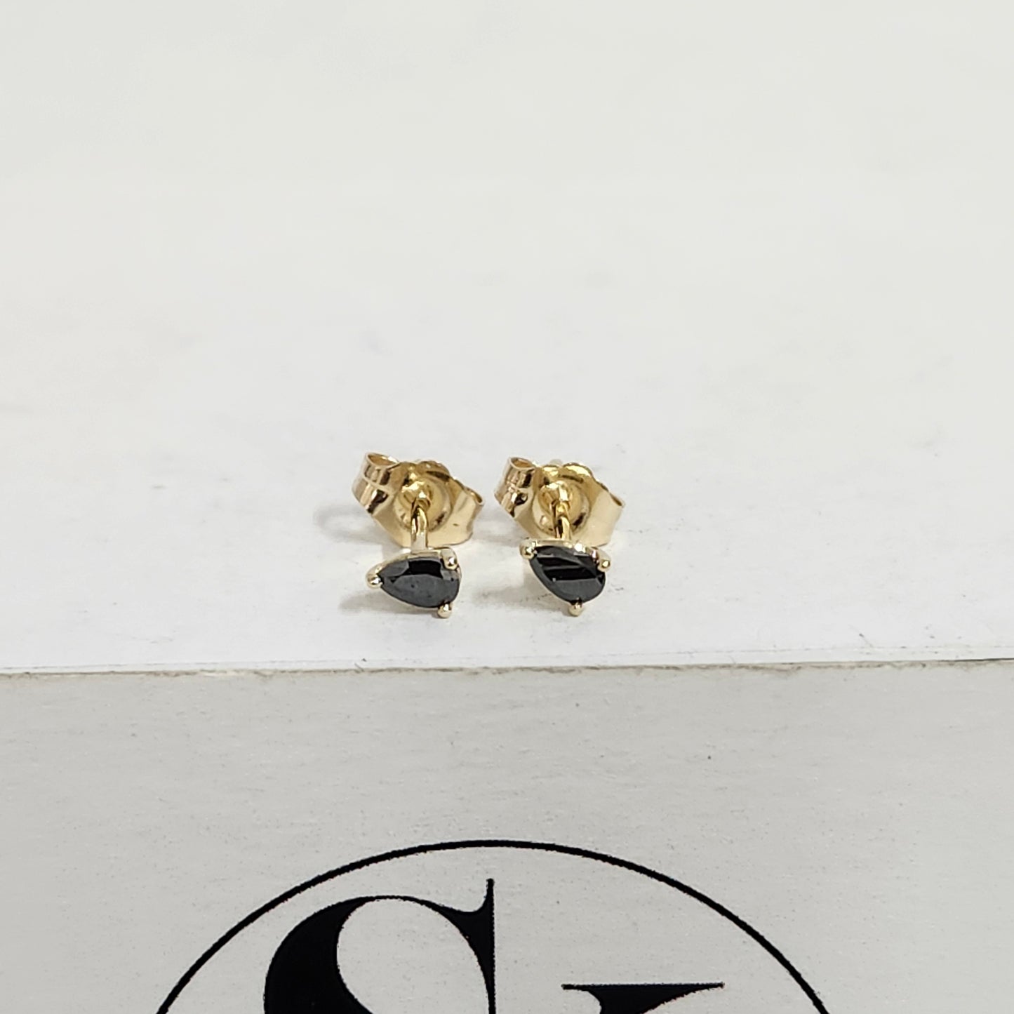 Black Pear Diamond Earrings/14K gold Black Pear Diamond Stud Earrings/Black Pear Diamond Jacket Earrings/Anniversary gift