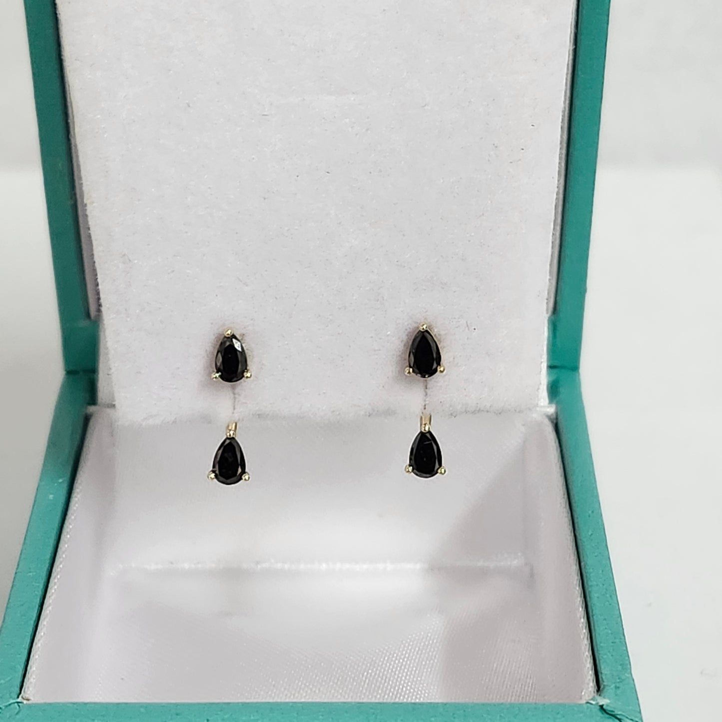 Black Pear Diamond Earrings/14K gold Black Pear Diamond Stud Earrings/Black Pear Diamond Jacket Earrings/Anniversary gift