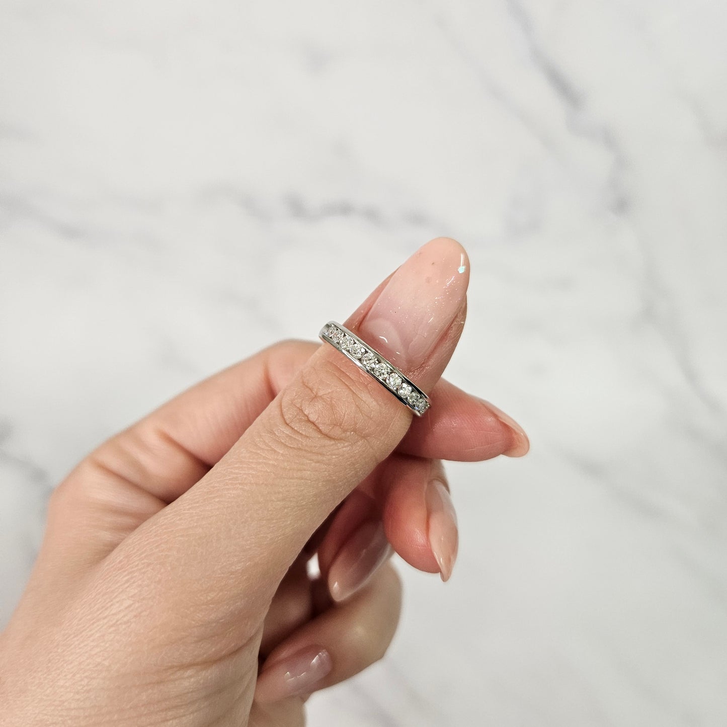 Channel Set Half Eternity Natural Diamond Platinum Band/14K ,18K gold Stackable Width 3.2mm Diamond Wedding Band/Diamond Anniversary Ring