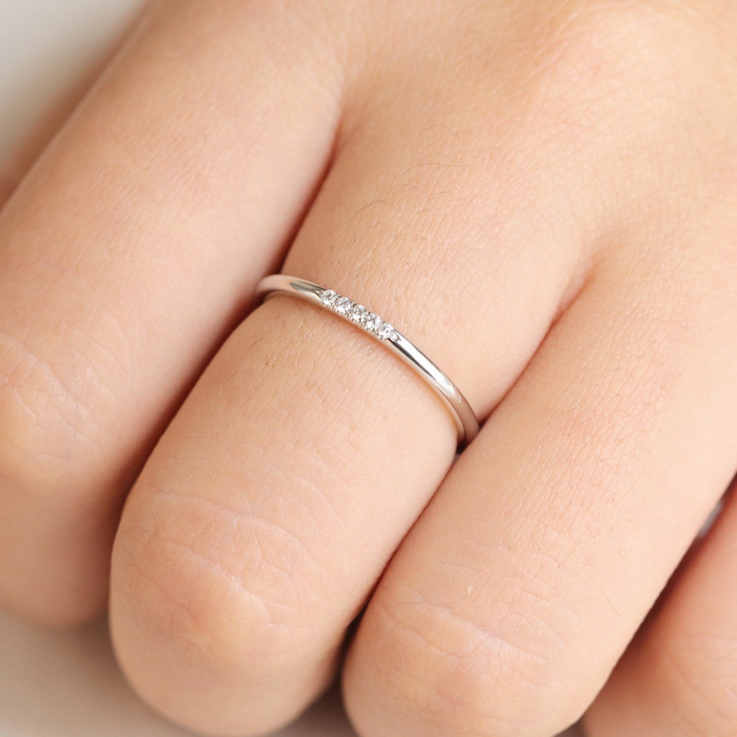 7 Stone Natural White Diamond Ring/1.5mm Halo shape Diamond Band/Stackable Diamond Wedding Band/Stackable Band/Gift for her