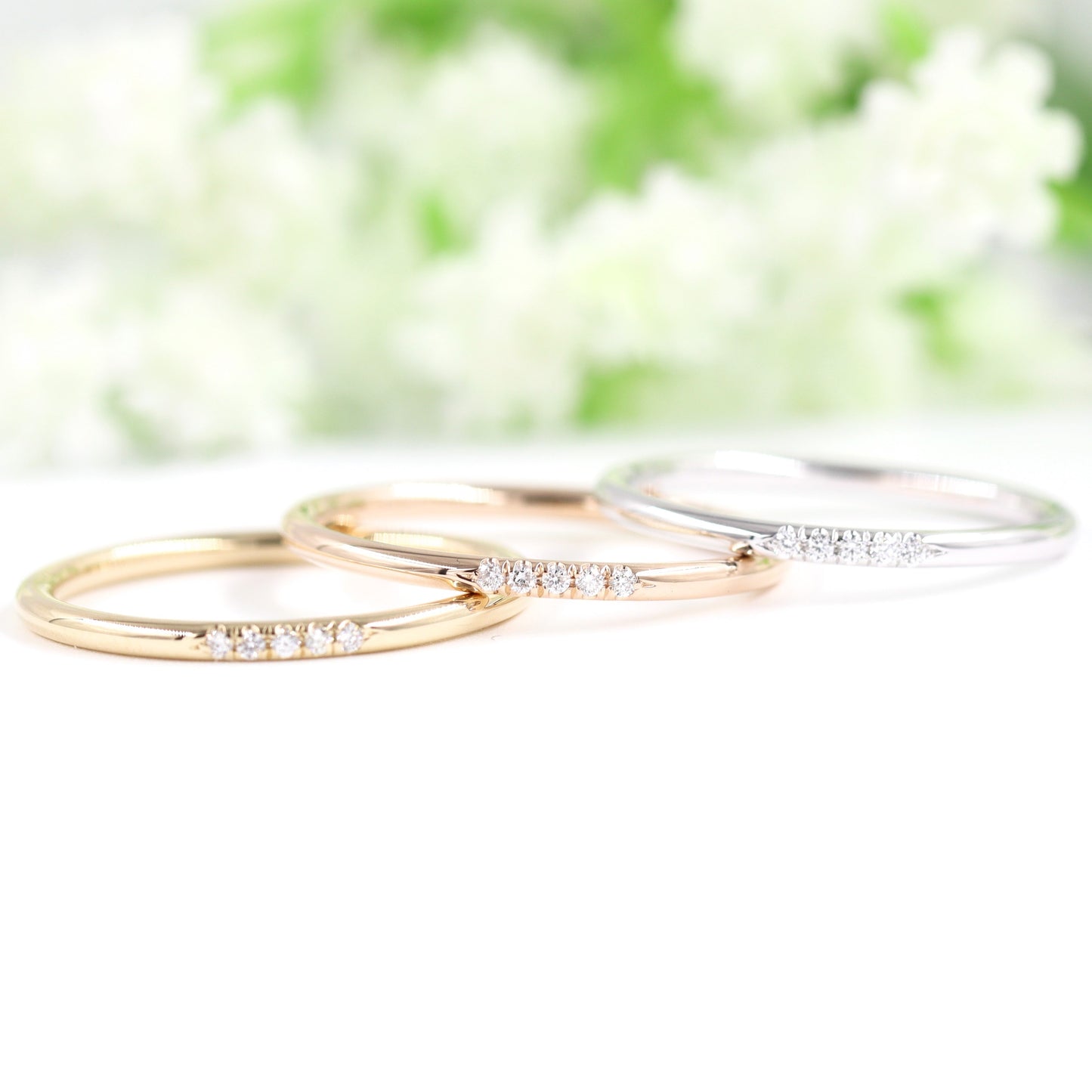 7 Stone Natural White Diamond Ring/1.5mm Halo shape Diamond Band/Stackable Diamond Wedding Band/Stackable Band/Gift for her