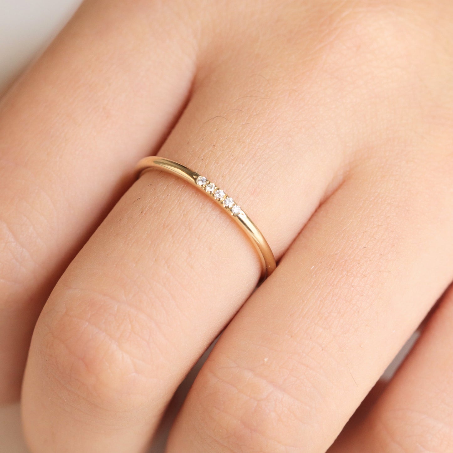 7 Stone Natural White Diamond Ring/1.5mm Halo shape Diamond Band/Stackable Diamond Wedding Band/Stackable Band/Gift for her