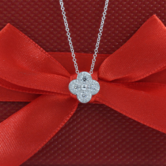 Natural Diamond Clover Pendant/Small Clover Charm Necklace/Diamond Necklace/Solid 14K and 18K Gold/Diamond Cluster Necklace/Anniversary Gift