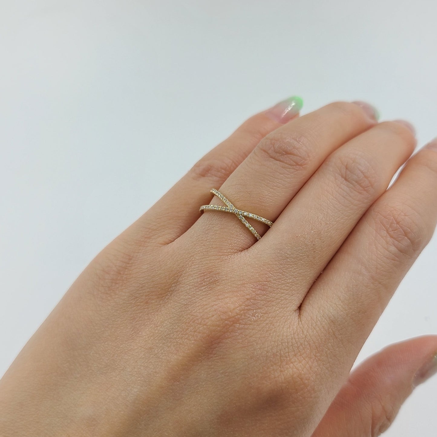 Crisscross X Ring/Diamond Wedding Band/Half Eternity Diamond Double Band 14K Solid Gold Ring/Stackable Ring/X Ring/Stackable Ring