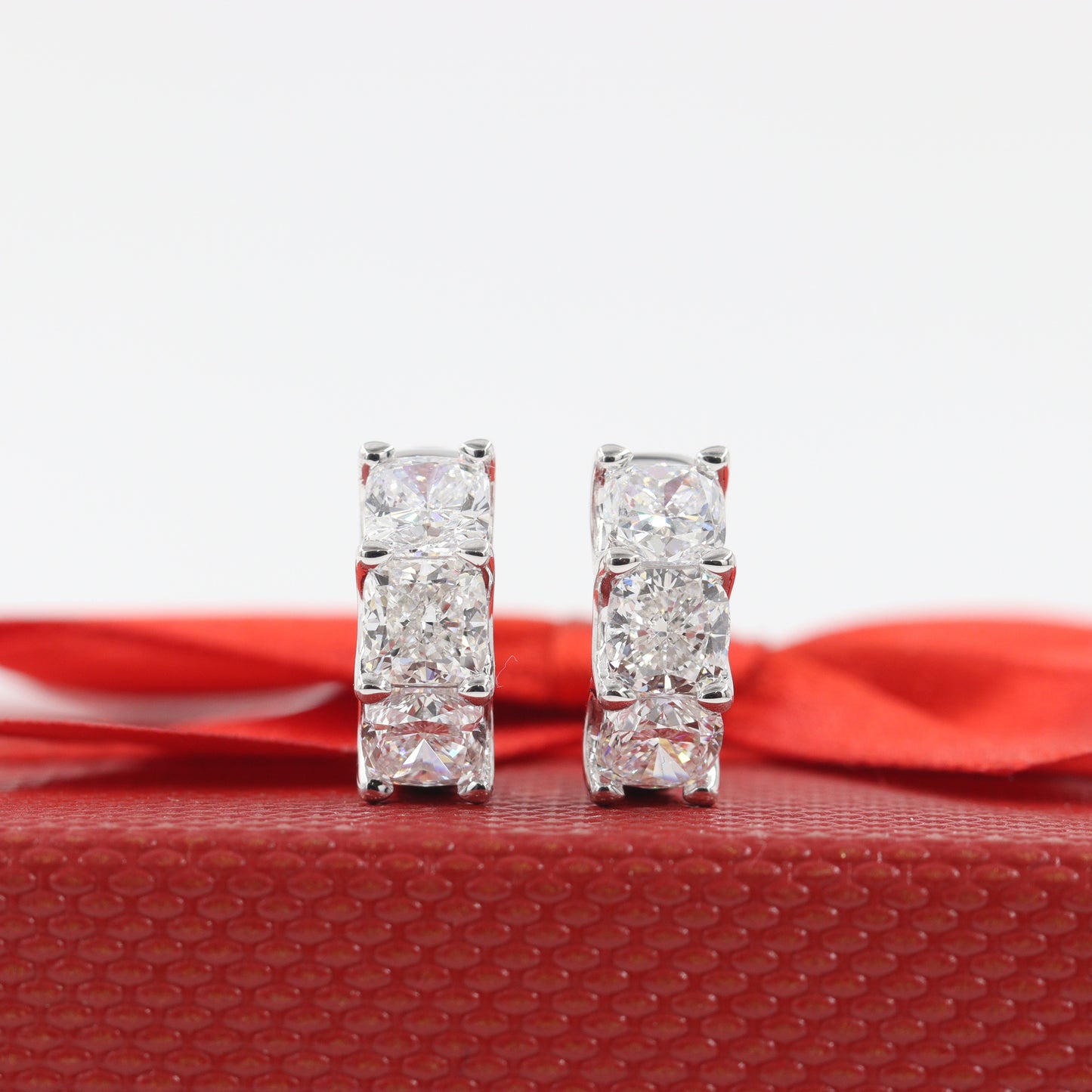Lab Grown Cushion Cut Diamond Huggie Earrings: 14k Gold U-Shape Set Earring - Anniversary gift
