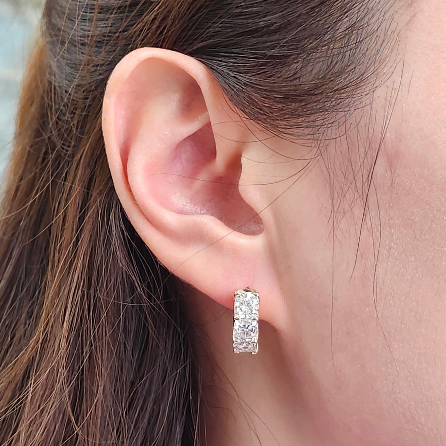 Lab Grown Diamond Cushion Cut Huggie Earring/ 4.3ct Cushion Cut Diamond Hoop Earring/ 14K,18K gold U-shape Diamond Earring/ Anniversary gift