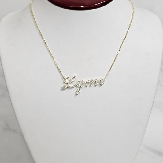 Handmade Natural Diamond Name Pendant Necklace: Custom 14K Gold Charm Pendant - Anniversary gift