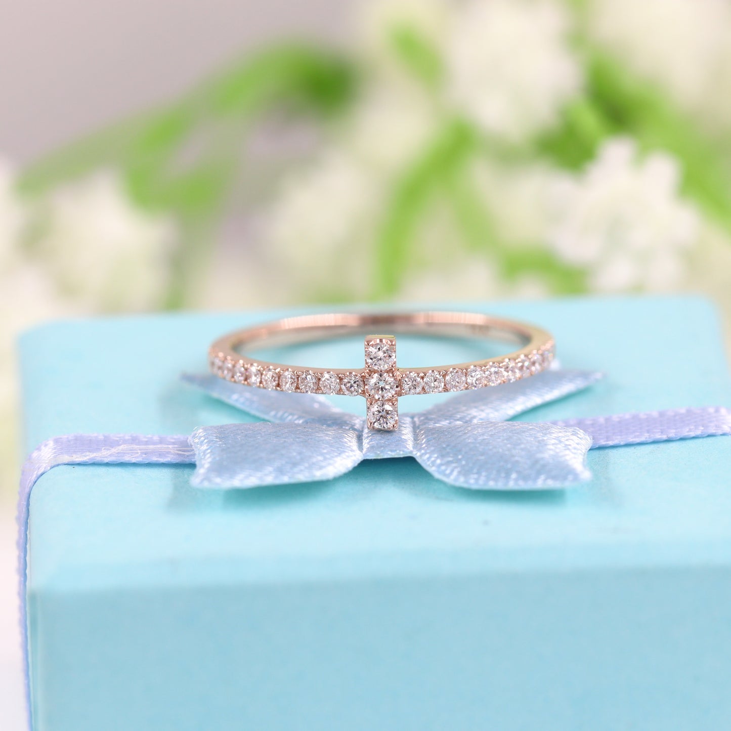 Dainty Diamond Ring / Anniversary Diamond Ring / 14K gold Diamond Ring / Religious Ring / Holy Cross Ring / Minimalist Ring / Gift for her