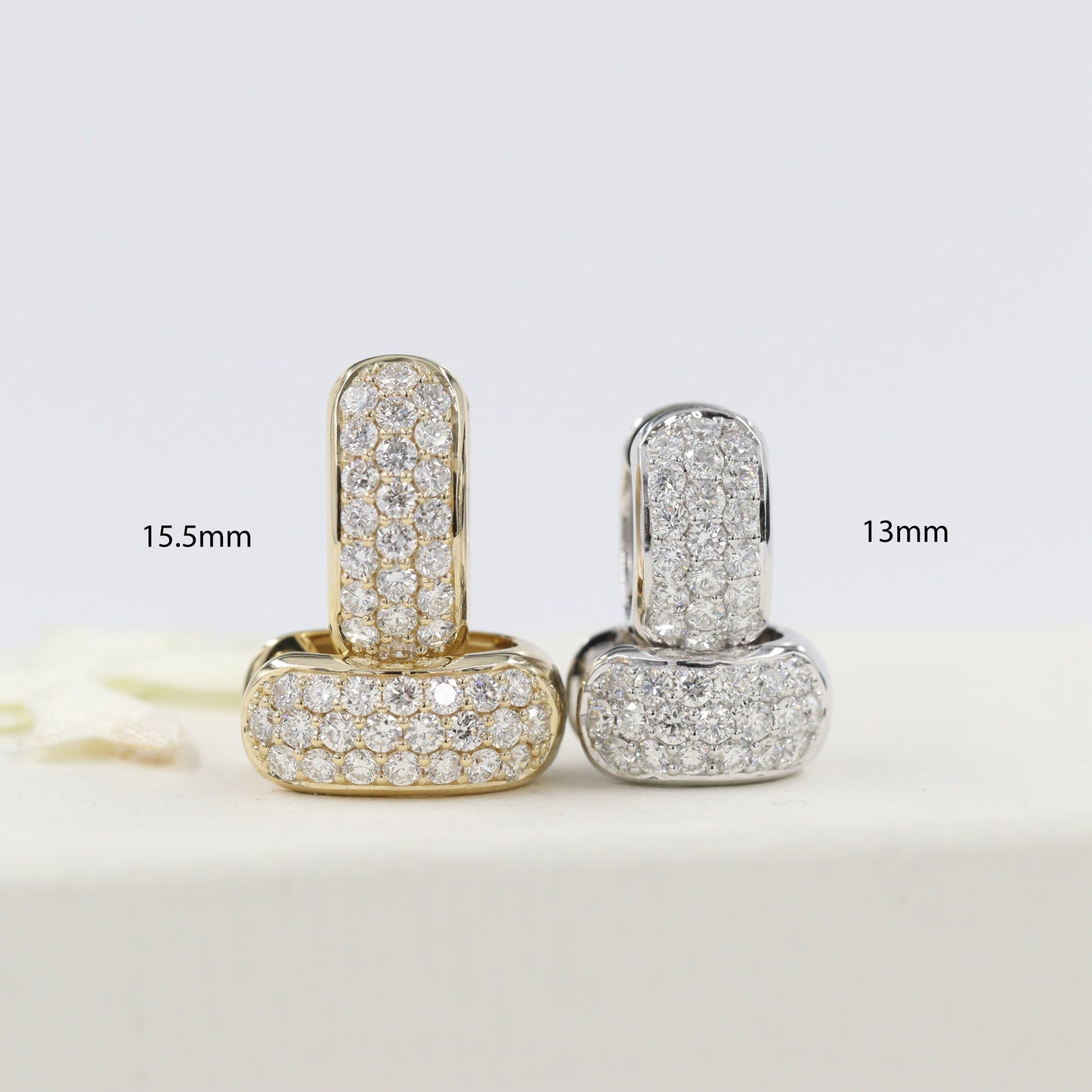 Diameter 15.5mm Diamond Huggies/ 14k Gold Diamond Huggie Hoops/ 6.5mmWidth Hoop Earrings/ Anniversary gift/ Gift for her