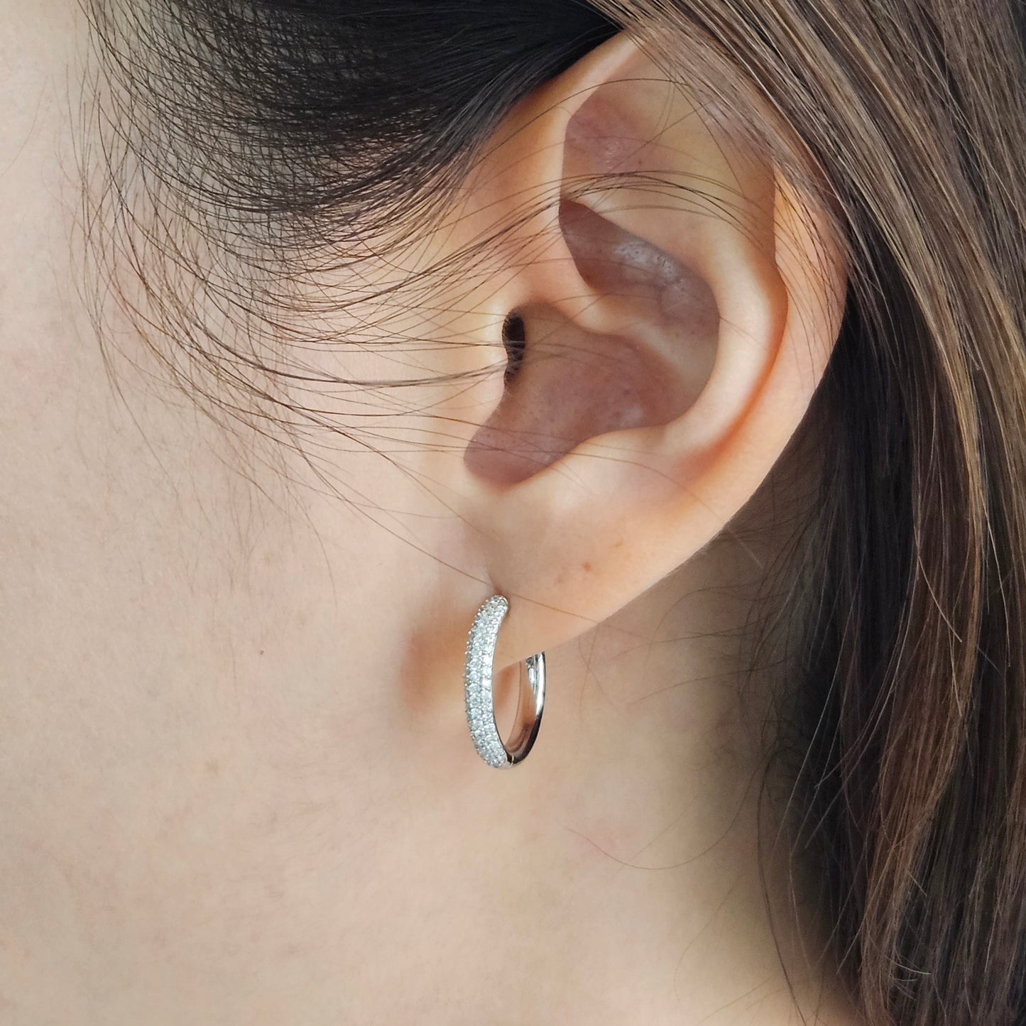 Handmade 3Row Lab Diamond Hoop Earrings/3Row Diamond Width 2.6mm hoop Earrings/Diamond hoop earring/Anniversary gift