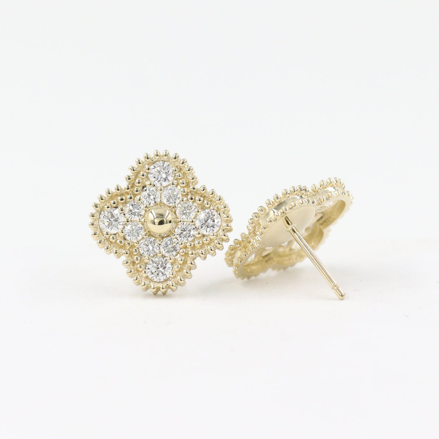 15mm Diamond Clover Earrings/ 14K and 18K Classic Clover Cluster Stud Earrings/ Natural Diamonds/ Pair 1.1ctw/ Anniversary Gift