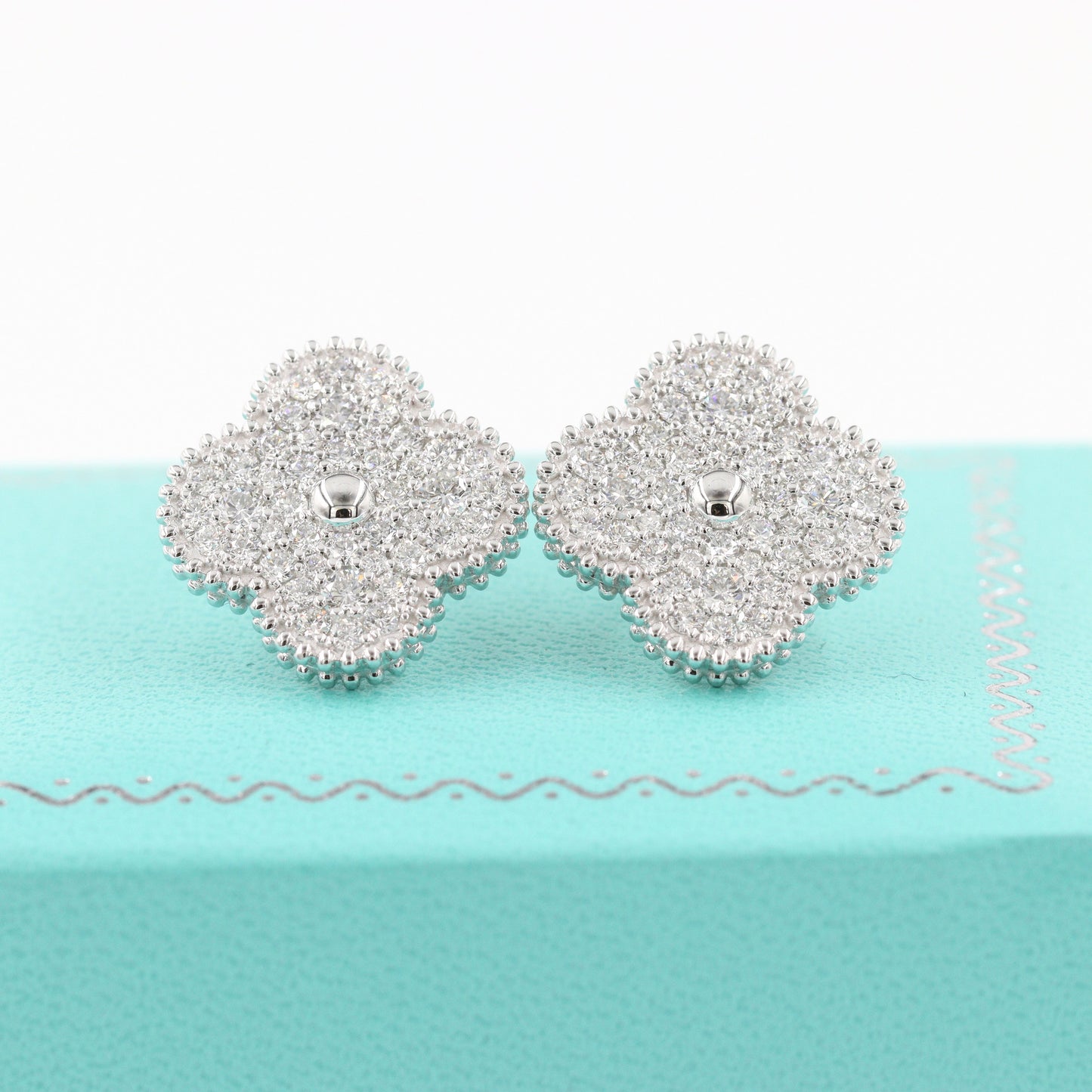 15mm Diamond Clover Earrings/ 14K and 18K Clover Classic Cluster Stud Earrings/ Natural Diamond Stud Earrings 88 Stones/ Anniversary Gift