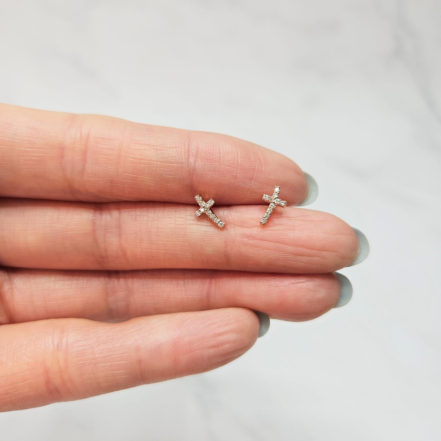 Natural Diamond Small Cross Earrings/14k gold Diamond Cross Earring/Tiny Cross Earring/ Diamond Cross Stud Dainty Earrings/Gifts for her