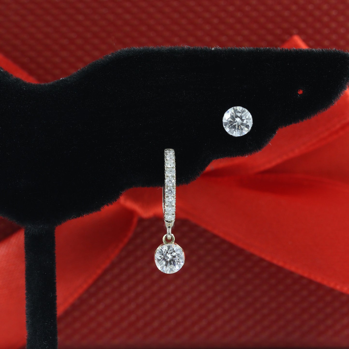 Lab Diamond Hoop with Round Diamond Invisible Set Charm Earring/14K,18K gold 12mm Hoop Earring/Hoop Dangle Earrings/Anniversary gift