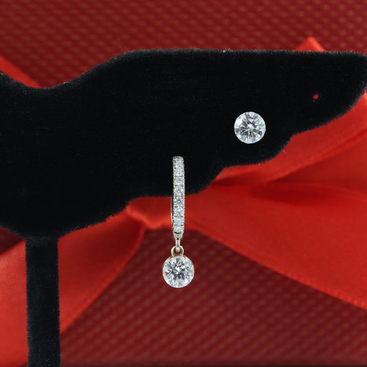 Lab Diamond Hoop with Round Diamond Invisible Set Charm Earring/14K,18K gold 12mm Hoop Earring/Hoop Dangle Earrings/Anniversary gift