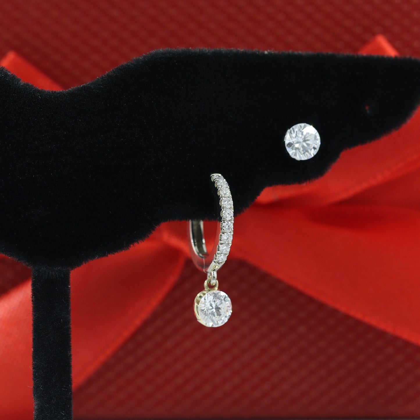 Lab Diamond Hoop with Round Diamond Invisible Set Charm Earring/14K,18K gold 12mm Hoop Earring/Hoop Dangle Earrings/Anniversary gift