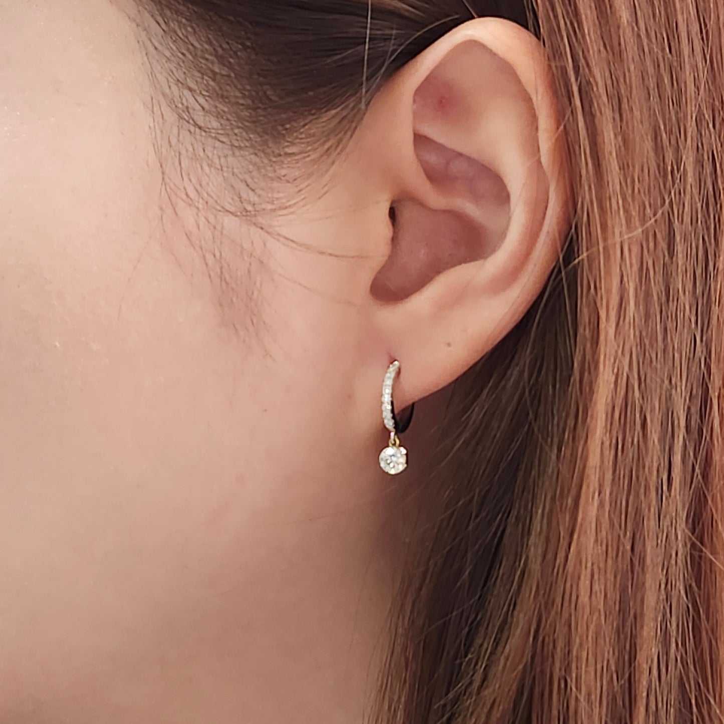 Lab Diamond Hoop with Round Diamond Invisible Set Charm Earring/14K,18K gold 12mm Hoop Earring/Hoop Dangle Earrings/Anniversary gift