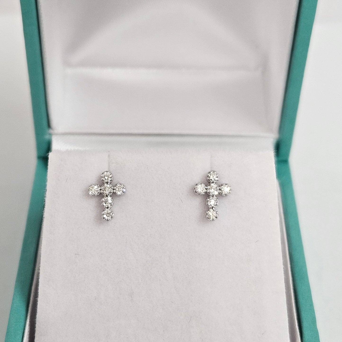 Natural Diamond Small Cross Earring/14k gold Diamond Cross Earring/Dainty Earrings/Tiny Diamond Small Cross Stud/Gifts for her
