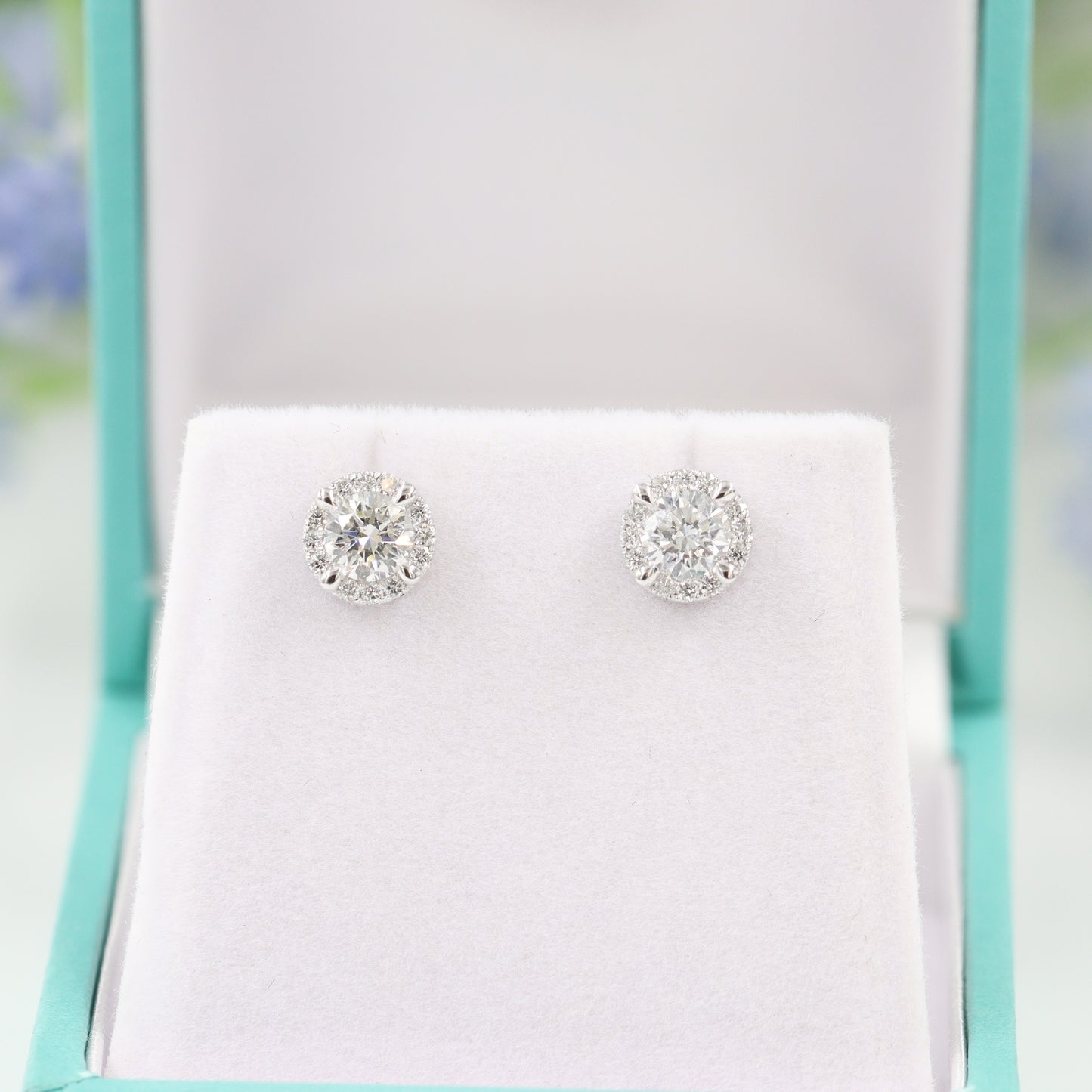 Natural Diamond Stud Earrings/Round Halo Earrings/Diamond Earrings/14K 18K Gold Diamond Women's & Men's Stud Earrings/Anniversary gift