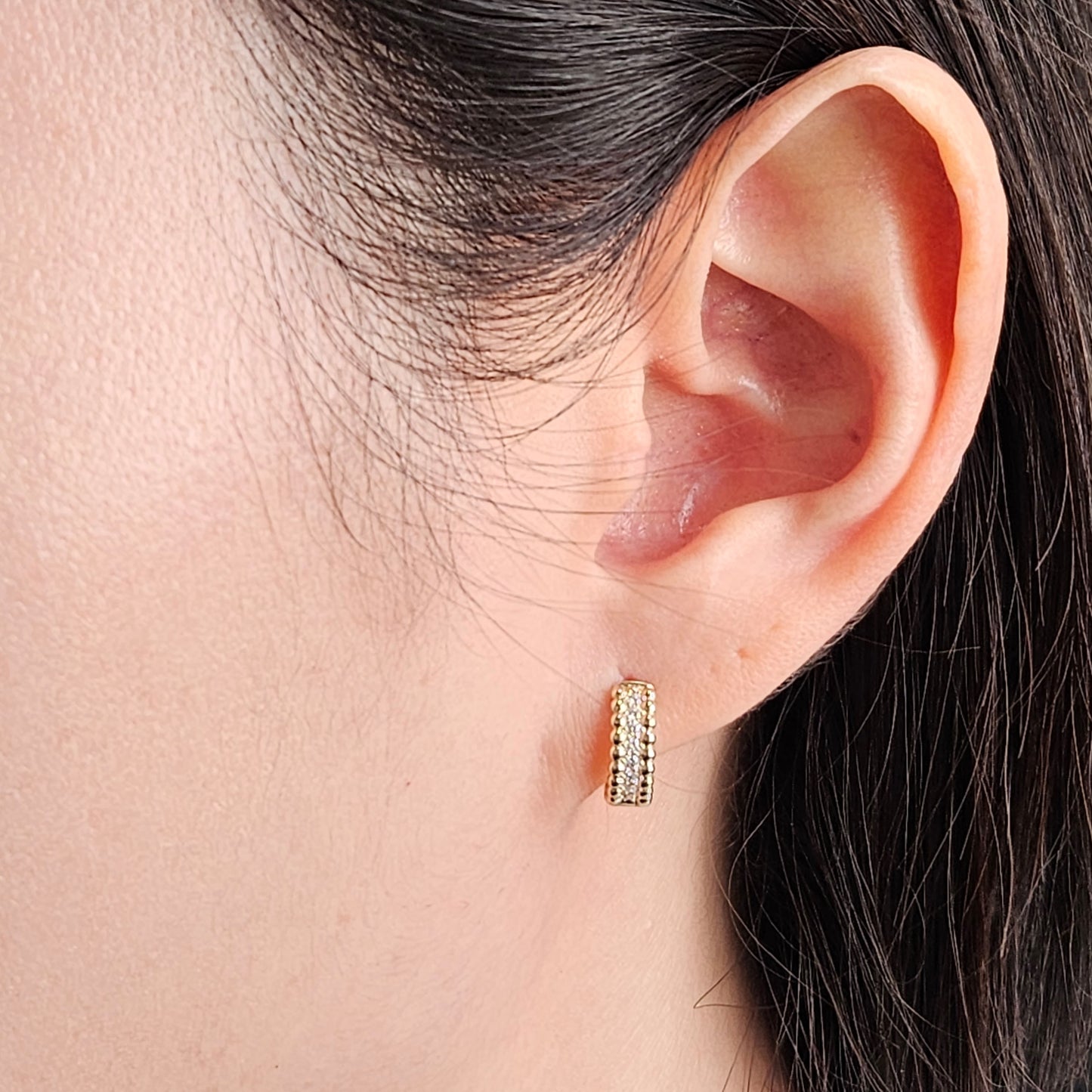 Double Bead Natural Diamond Hoop Earrings/14K,18K gold Diameter 11.5mm Diamond Earrings/Diamond hoop earring/ Hoop earring/ Anniversary gift