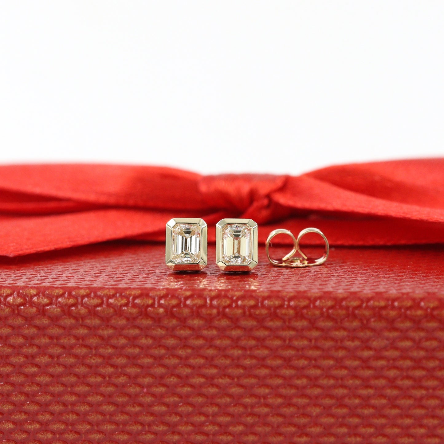 Emerald Cut Natural Diamond 0.22ct Solitaire Bezel Set Earrings/14K,18K gold Diamond Earrings/Gift for her Stud Earrings/Anniversary gift