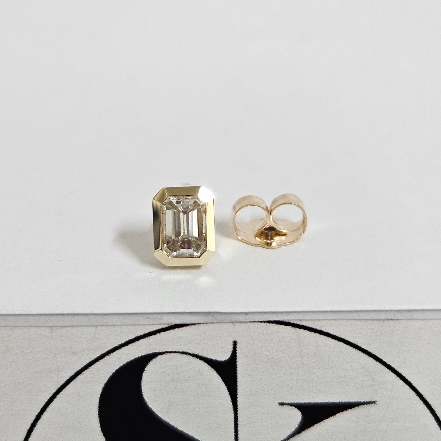 Natural Emerald Cut Diamond 0.6ct Solitaire Bezel Set Earrings/14K,18K gold Emerald Cut Diamond Earrings Stud Earrings/Anniversary gift