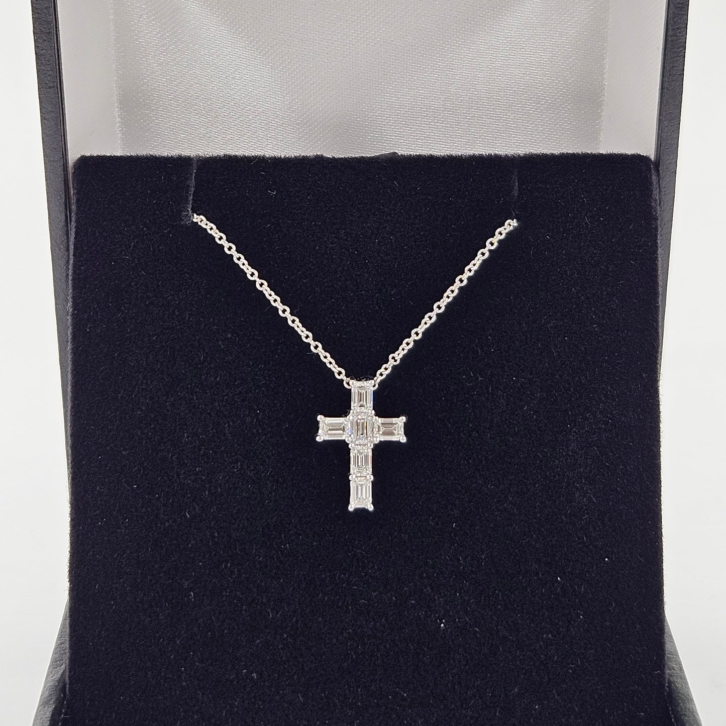 Emerald Cut Diamond small Cross Pendant /Natural Diamond Necklace/14K Gold Emerald Cut Diamond small Cross/Anniversary Gift