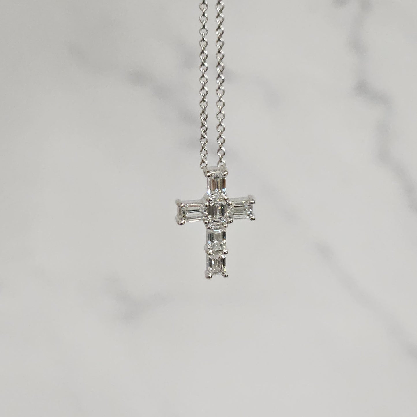 Emerald Cut Diamond small Cross Pendant /Natural Diamond Necklace/14K Gold Emerald Cut Diamond small Cross/Anniversary Gift