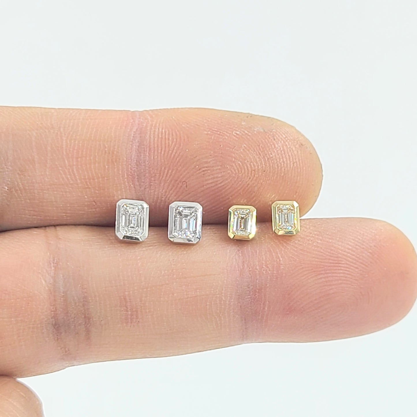 14K Gold Natural Diamond Stud Earrings: Emerald Cut Diamond Bezel Stud Earrings - Anniversary gift