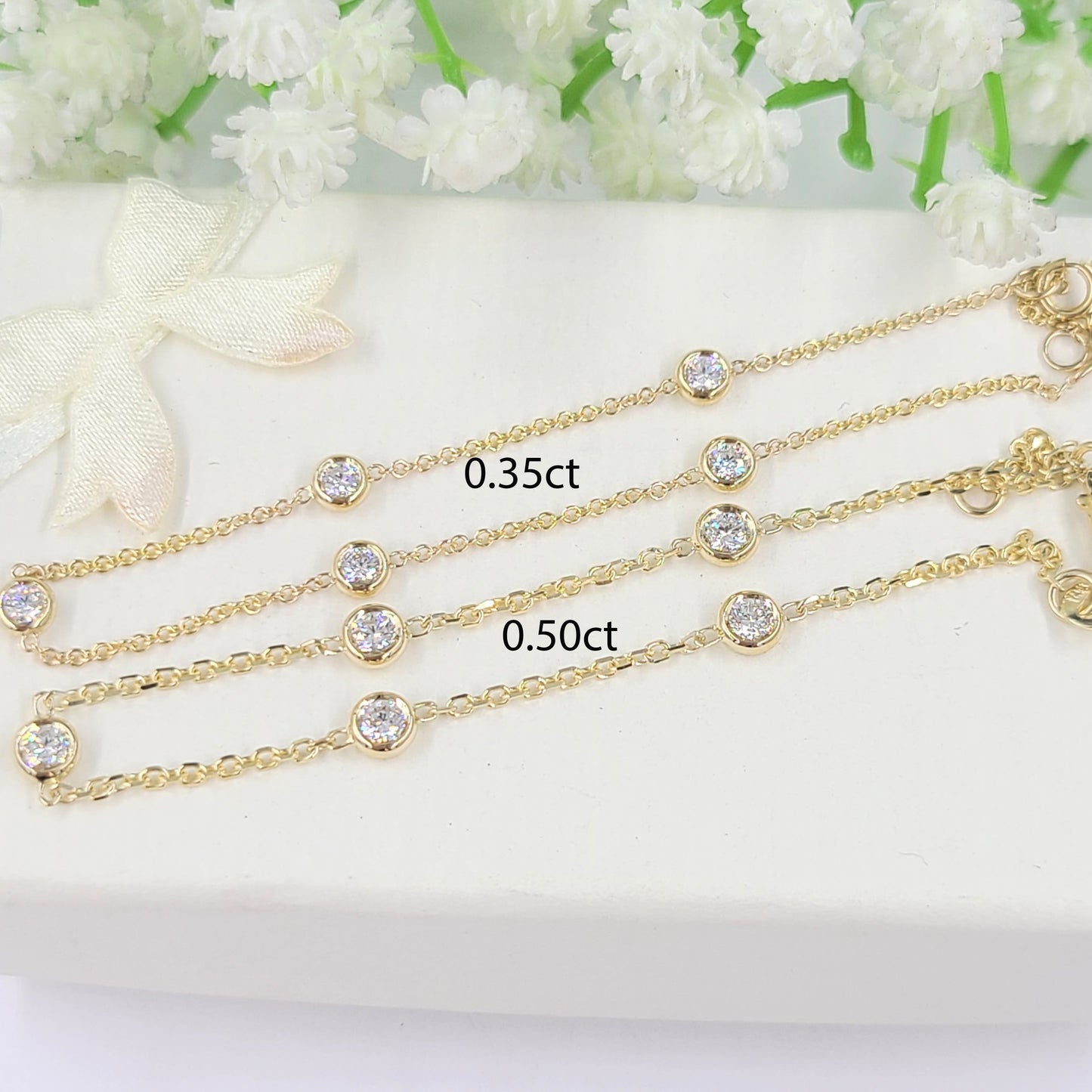 Five Diamond Total .35ct Bracelet/5 Bezel Diamond Bracelet/ Diamond Bracelet/Minimalist Bracelet/Bezel Set Diamond Bracelet의 사본
