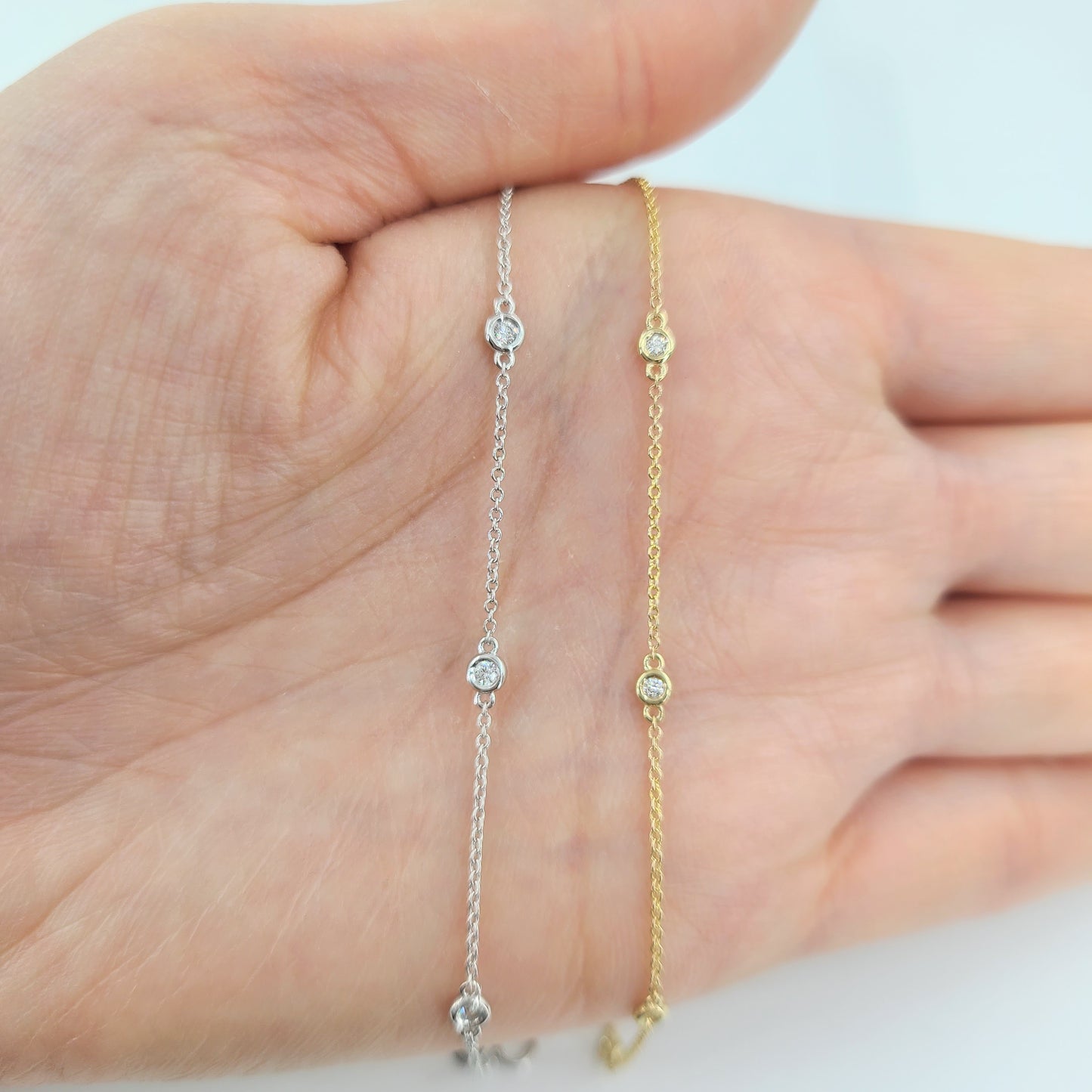 Five Natural Diamond Bracelet/Minimalist Bracelet/14K gold Natural Diamond Bracelet/Bezel Set 5 Diamonds Bracelet/Anniversary gift